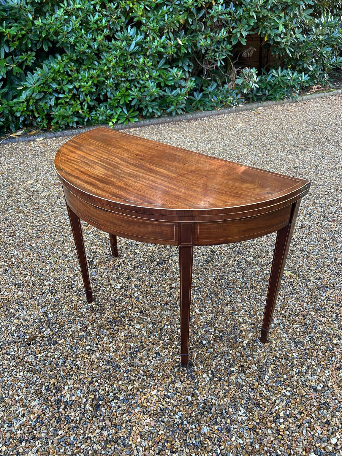 Hand-Crafted 19th Century Georgian Mahogany Inlaid Demi Lune Card Table