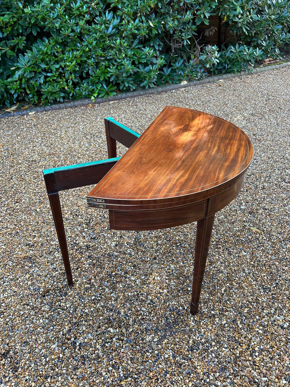 19th Century Georgian Mahogany Inlaid Demi Lune Card Table 1