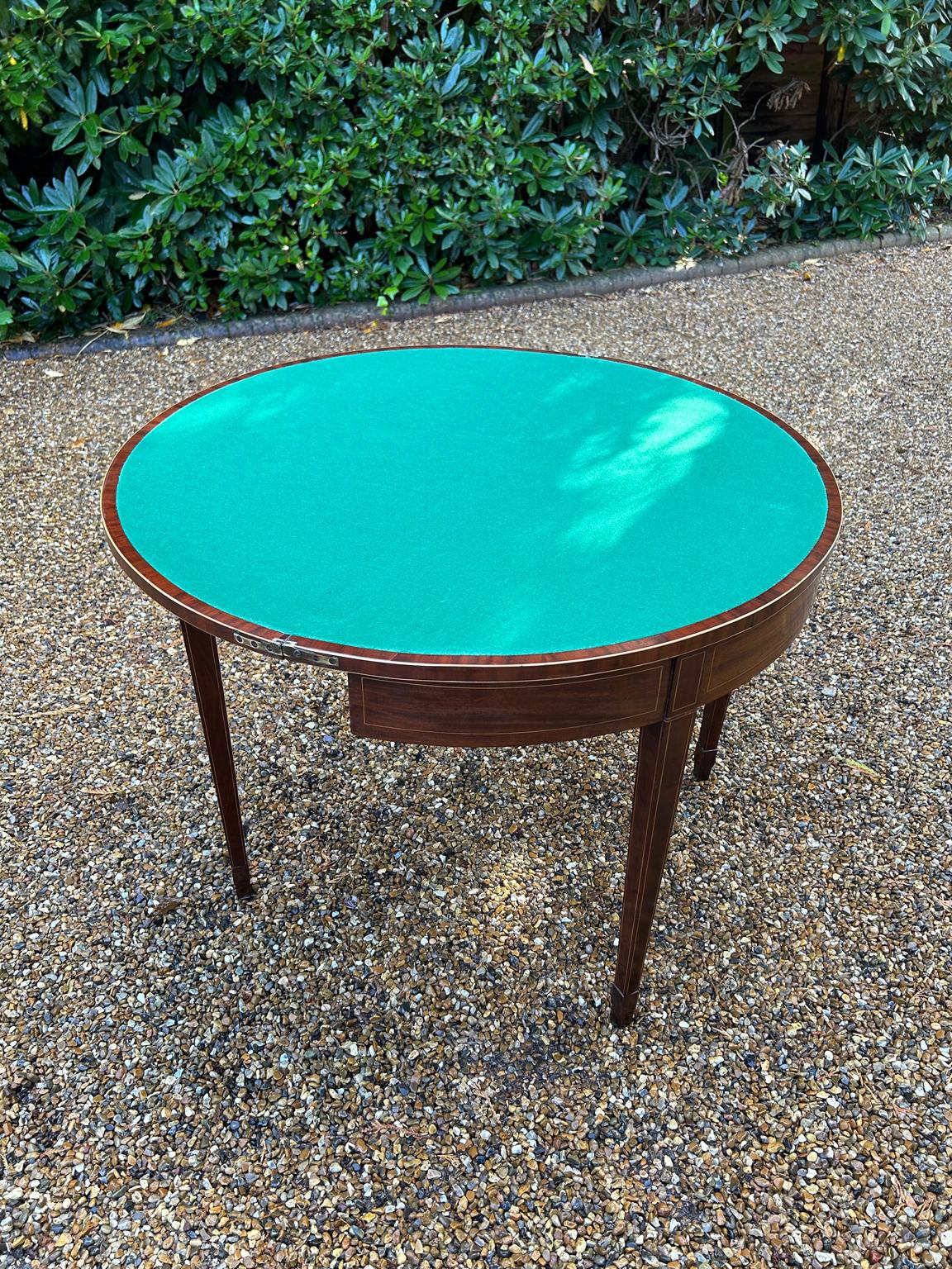 19th Century Georgian Mahogany Inlaid Demi Lune Card Table 2