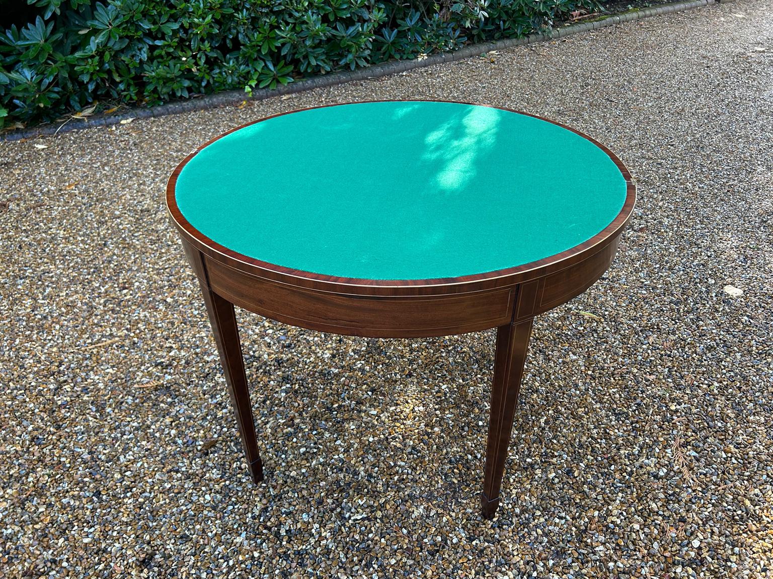 19th Century Georgian Mahogany Inlaid Demi Lune Card Table 3