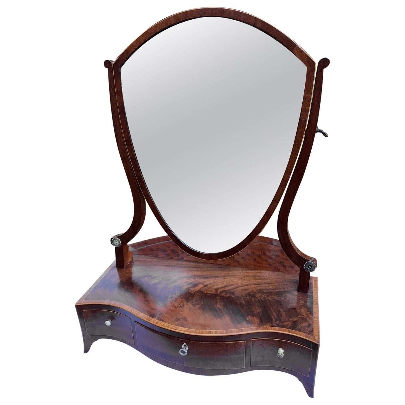 19th Century Georgian Mahogany Shield Shaped Serpentine Dressing Mirror For Sale