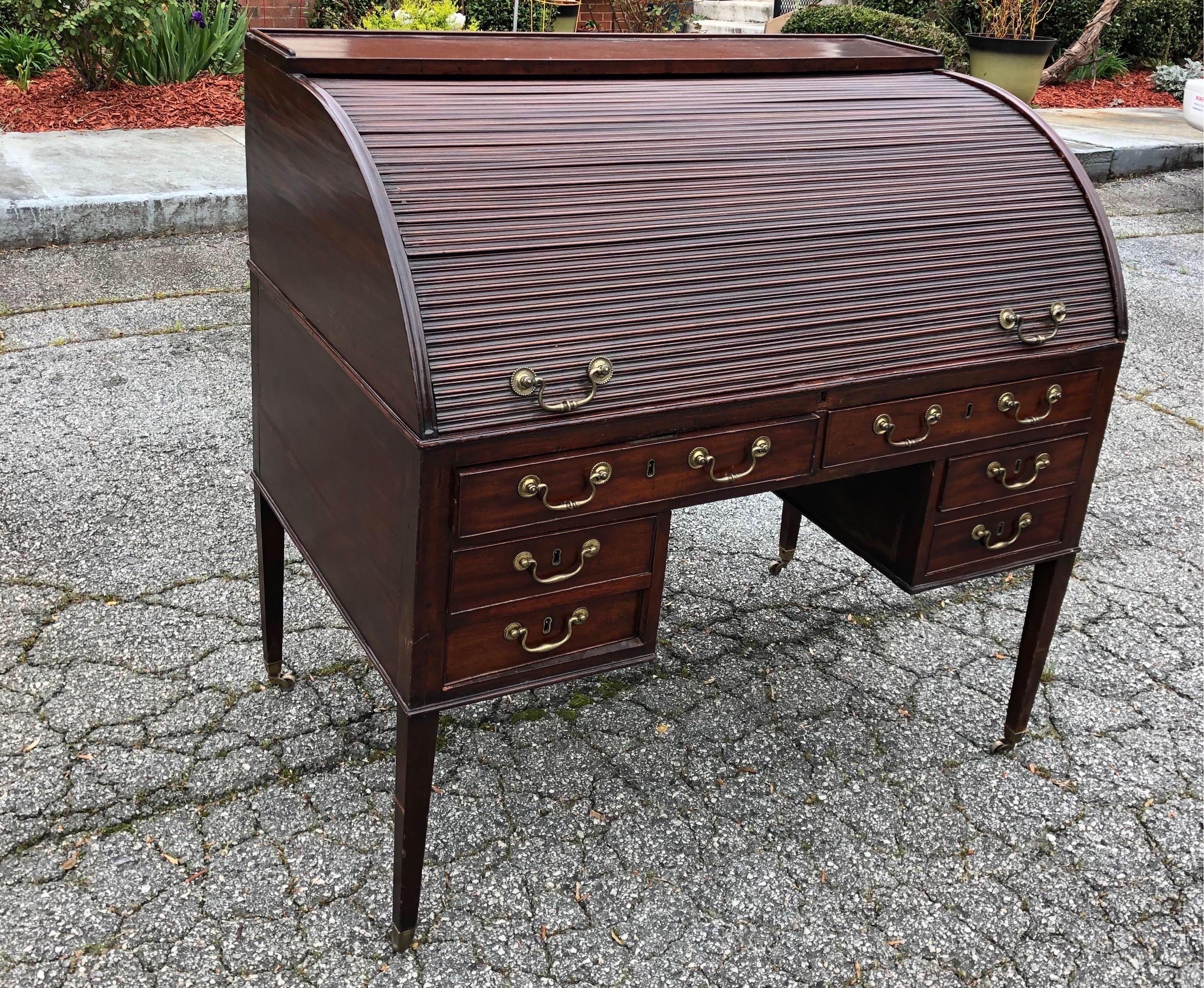 George III 19th Century Georgian Mahogany Tambour Desk For Sale