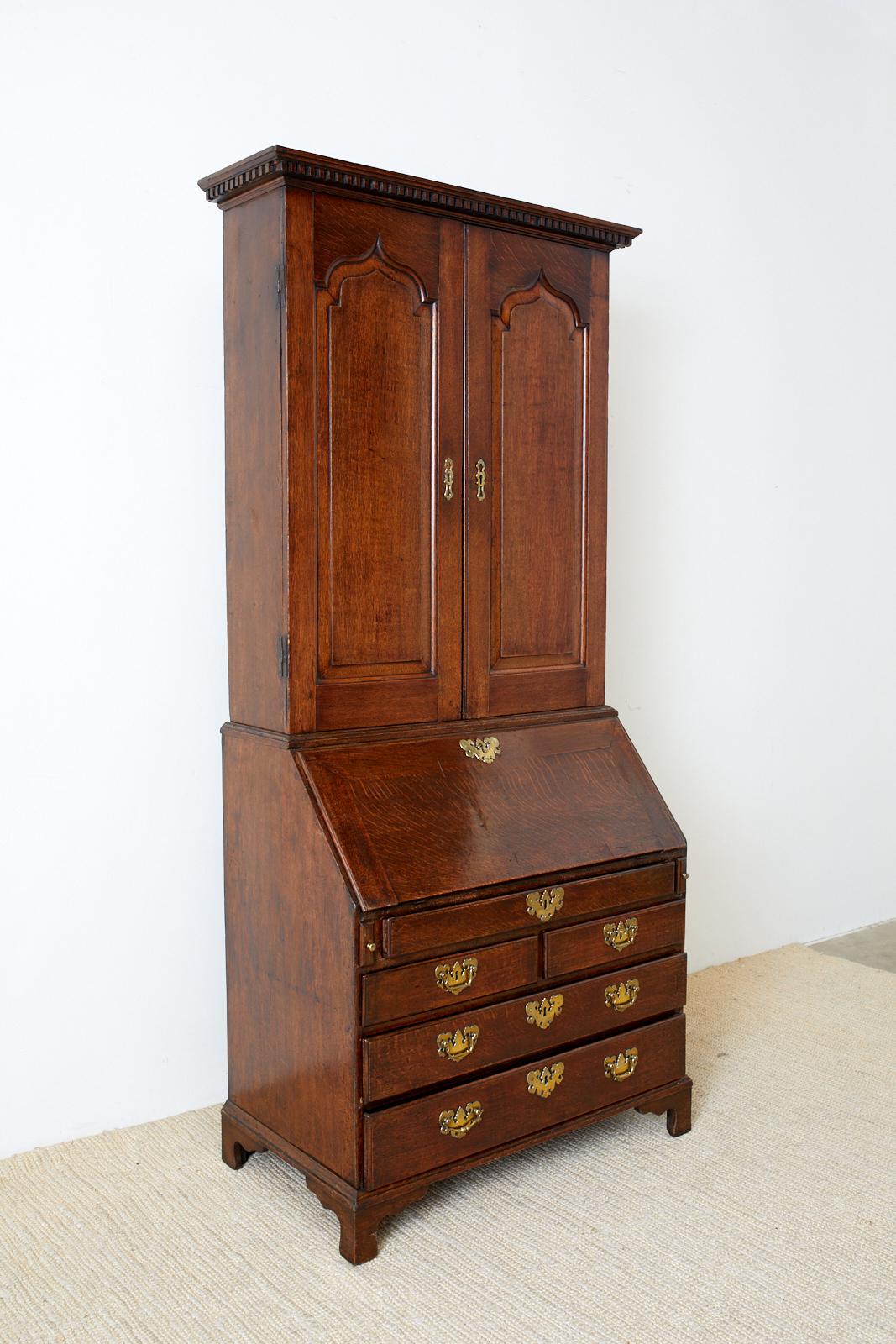 English 19th Century Georgian Oak Secretary Bookcase Desk