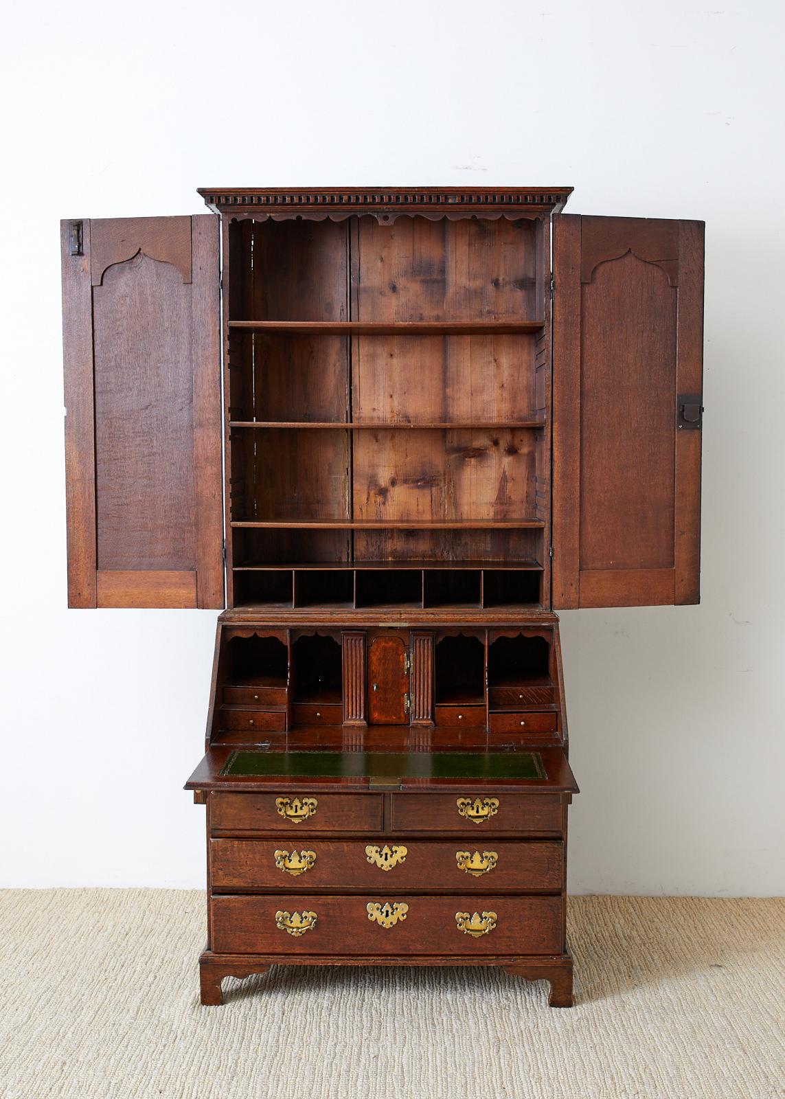 Hand-Crafted 19th Century Georgian Oak Secretary Bookcase Desk