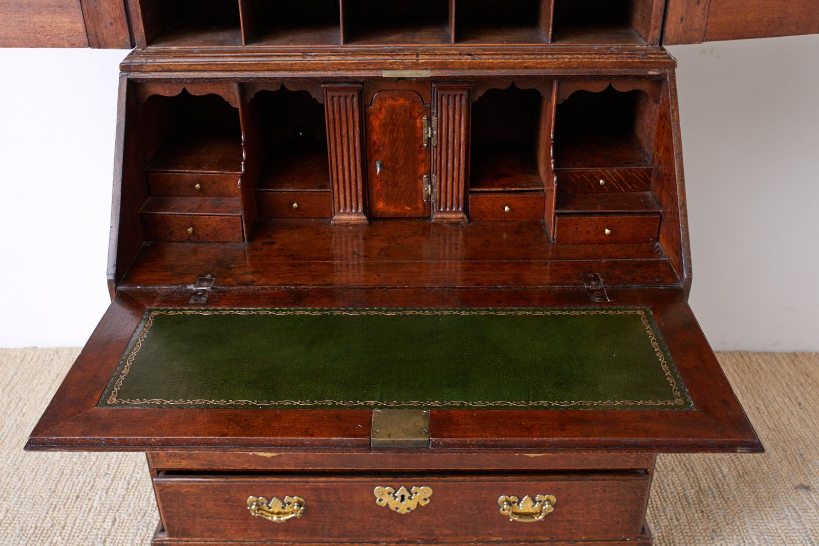 Brass 19th Century Georgian Oak Secretary Bookcase Desk