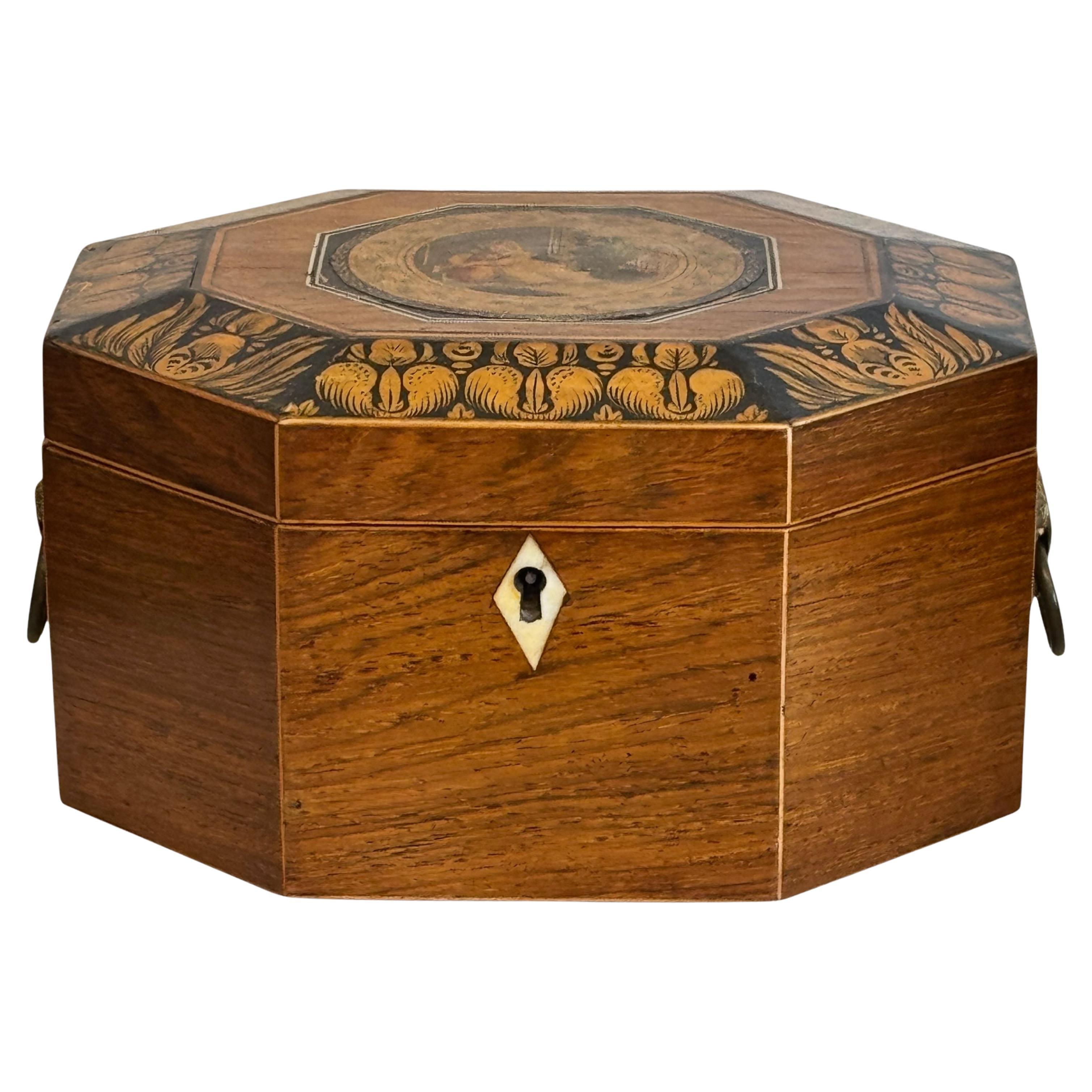 19th Century Georgian Octagonal Box With Penwork Decoration