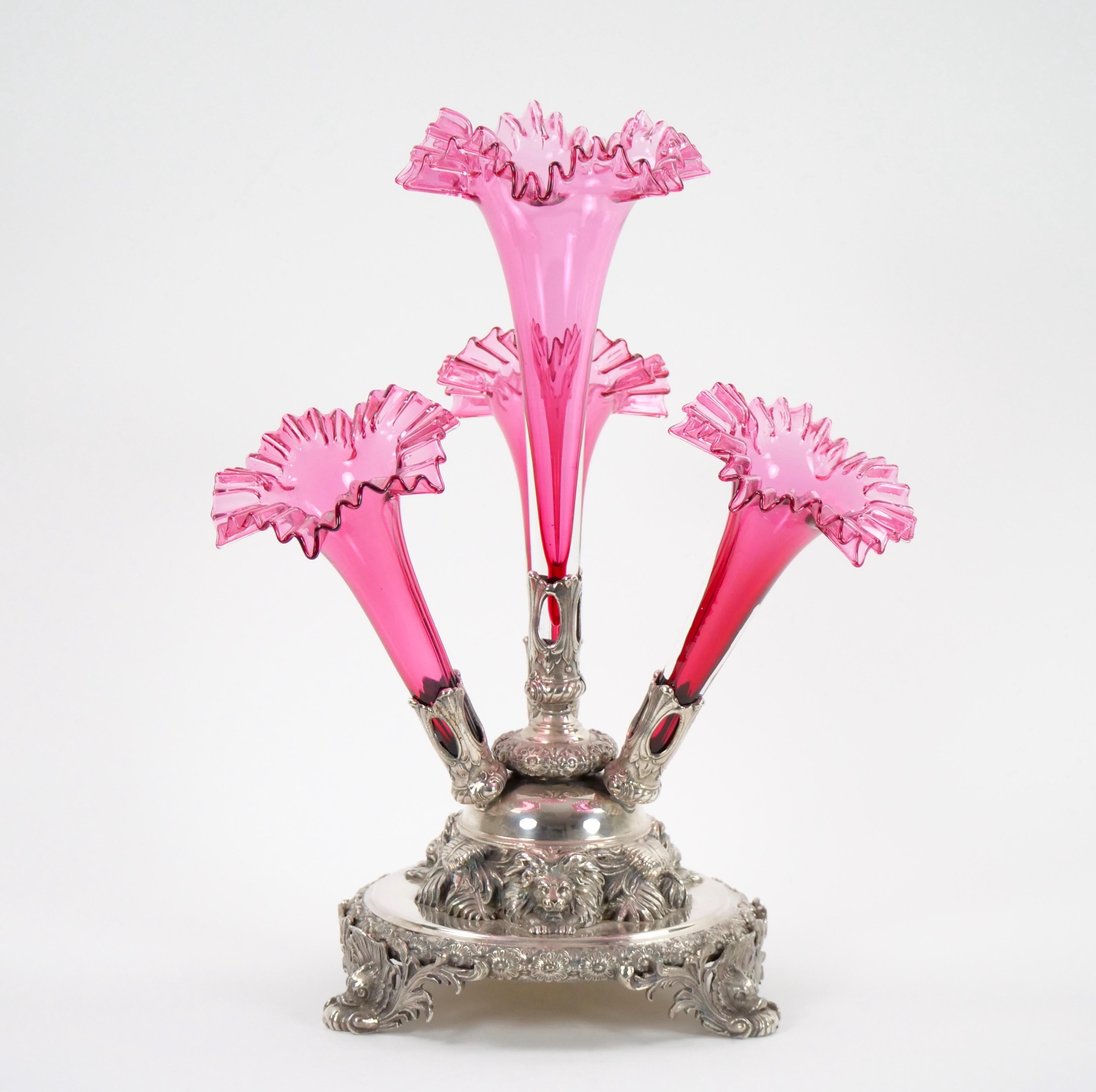19th Century Georgian Old English Silver Plate and Glass Epergne Centerpiece For Sale 13