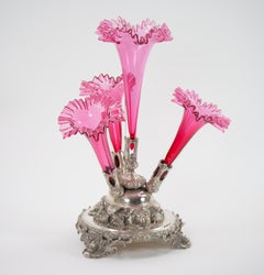 19th Century Georgian Old English Silver Plate and Glass Epergne Centerpiece