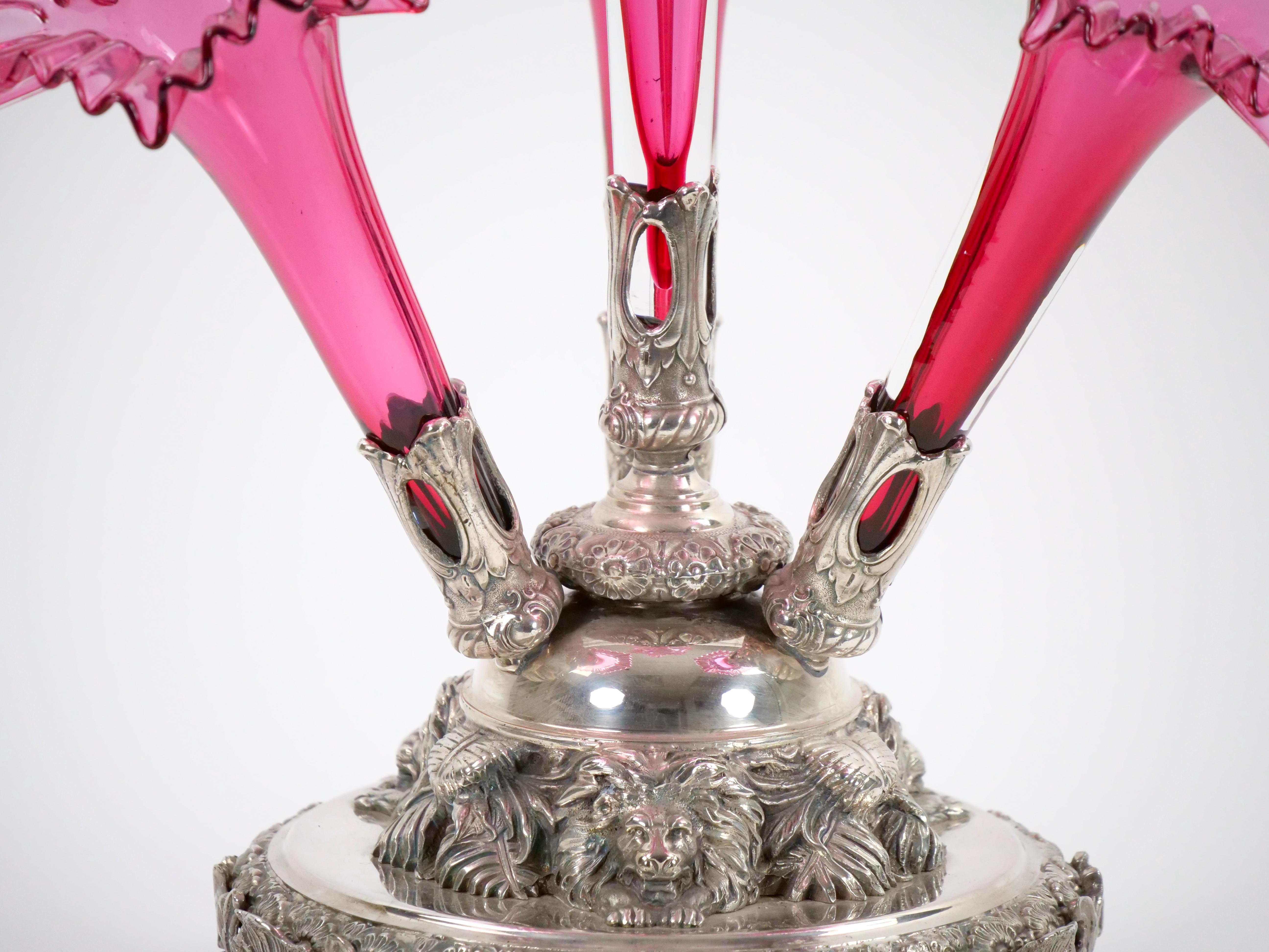 19th Century Georgian Old English Silver Plate and Glass Epergne Centerpiece For Sale 1