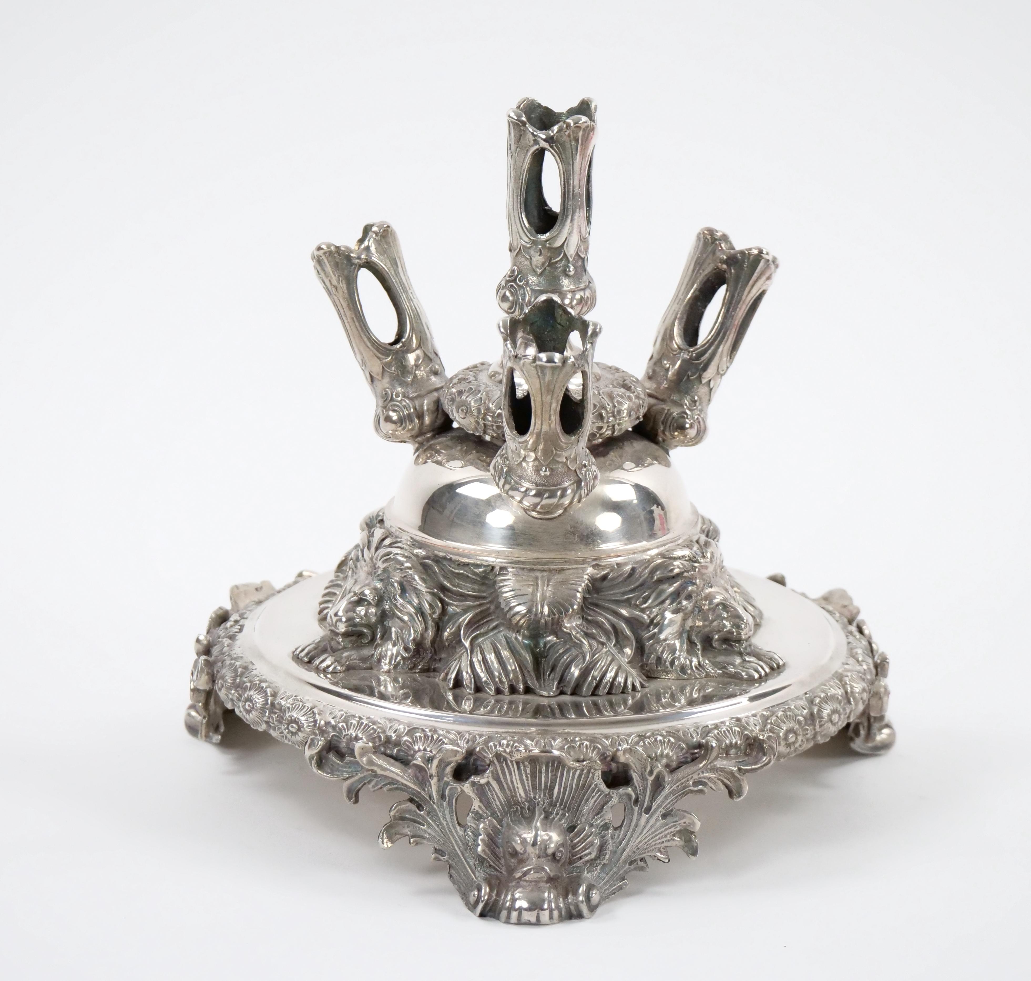 19th Century Georgian Old English Silver Plate and Glass Epergne Centerpiece For Sale 3