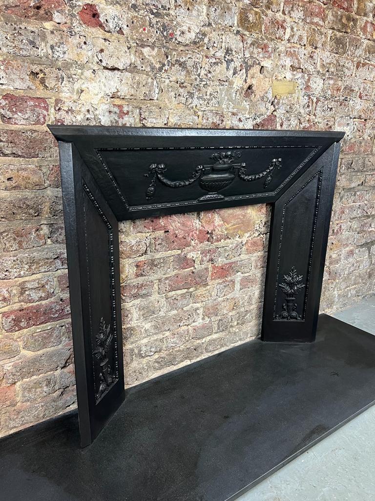 19th Century Georgian Pair Of Cast Iron Fireplace Insert Panels.
Splayed Slips With Recessed Panels Showing Typical Decorative Features Such As Swags, Urns With Floral Patterns Used Within The Georgian Period.
Suitable To Be Fitted Into Any Marble