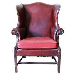 19th Century Georgian Red Leather-Upholstered Wingback Armchair