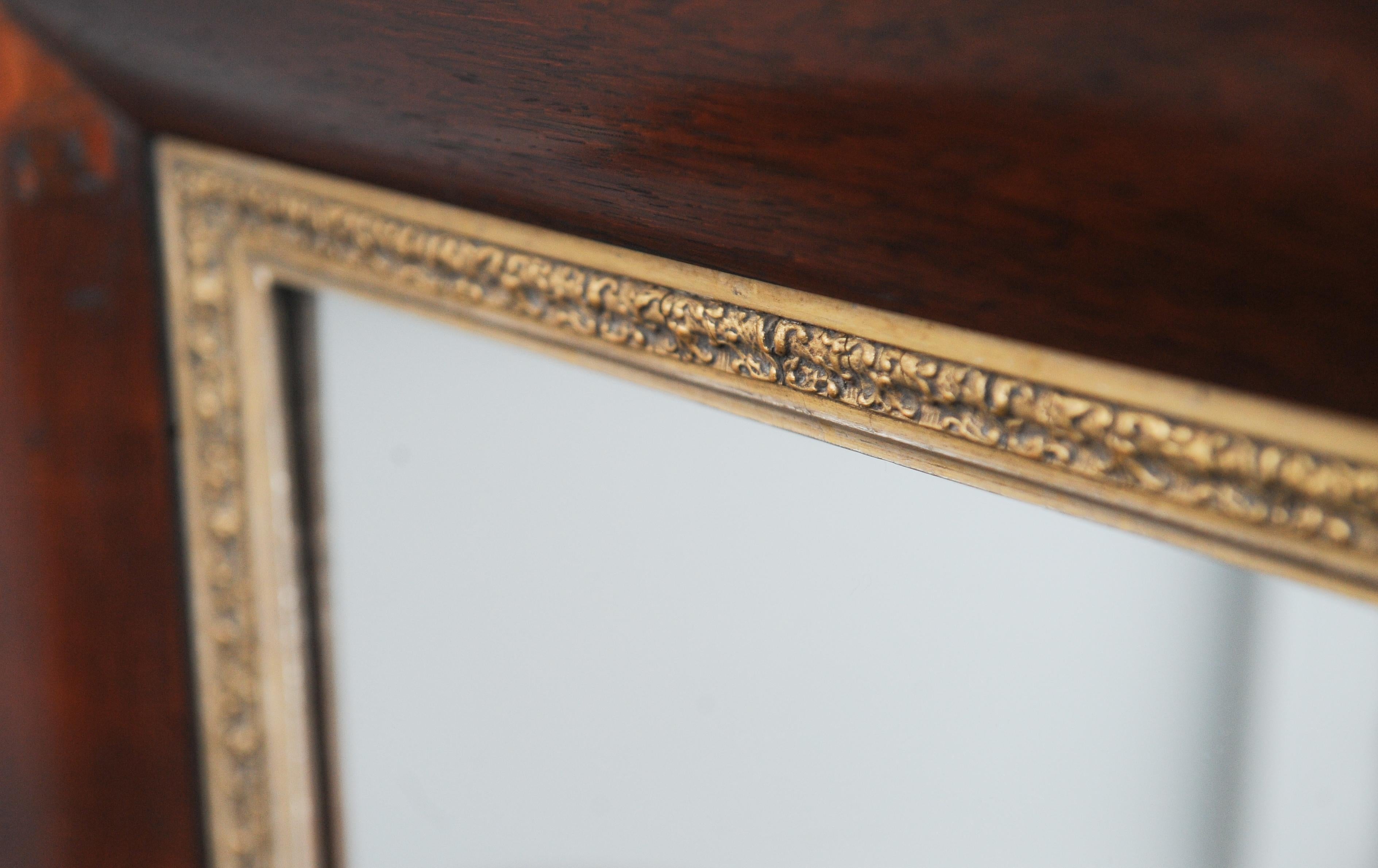 Espejo De Pared De Palo De Rosa Del Siglo XIX Georgiano Con Incrustaciones Doradas Decorativas Británico en venta