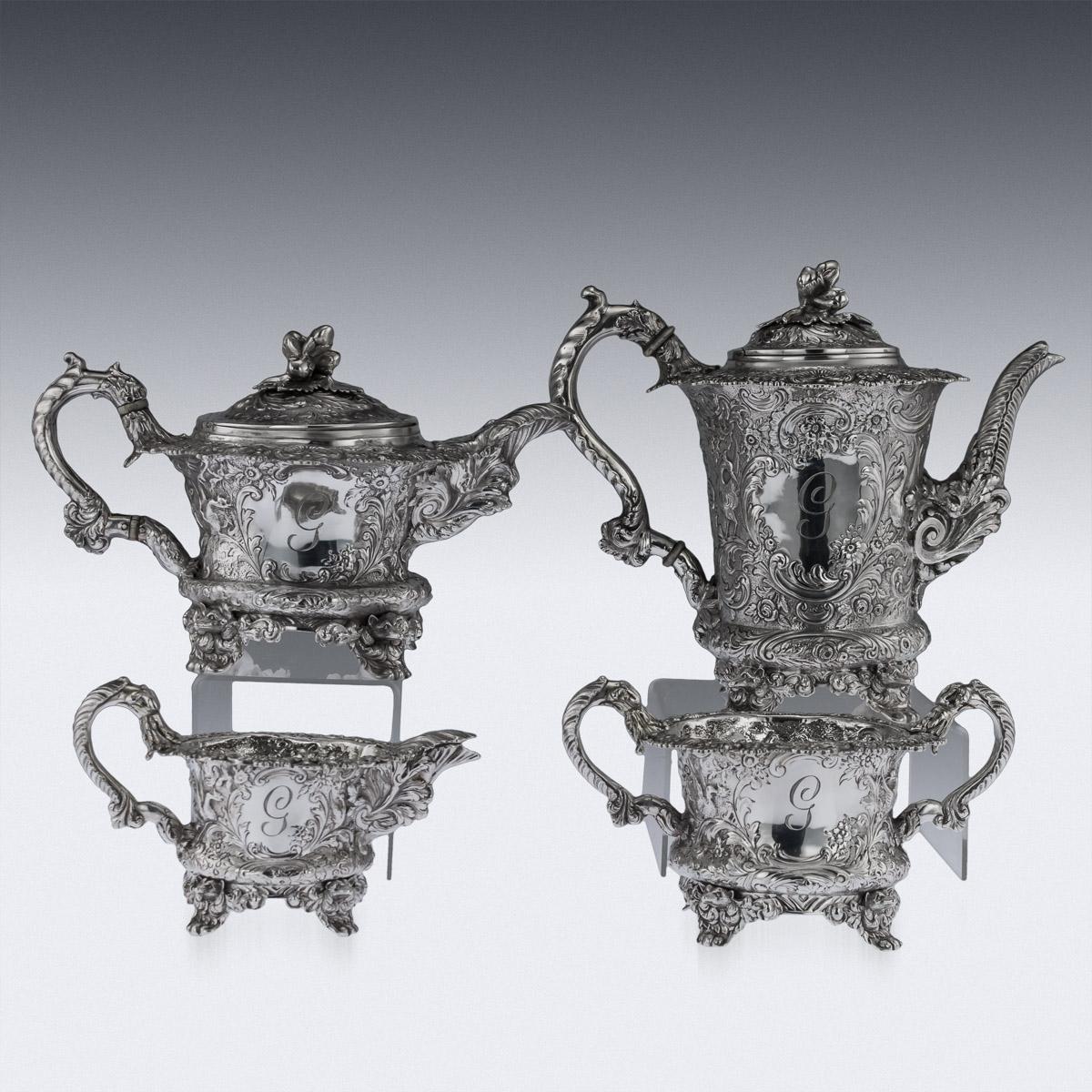 English 19th Century Georgian Silver Four-Piece Tea and Coffee Set, circa 1821-1893