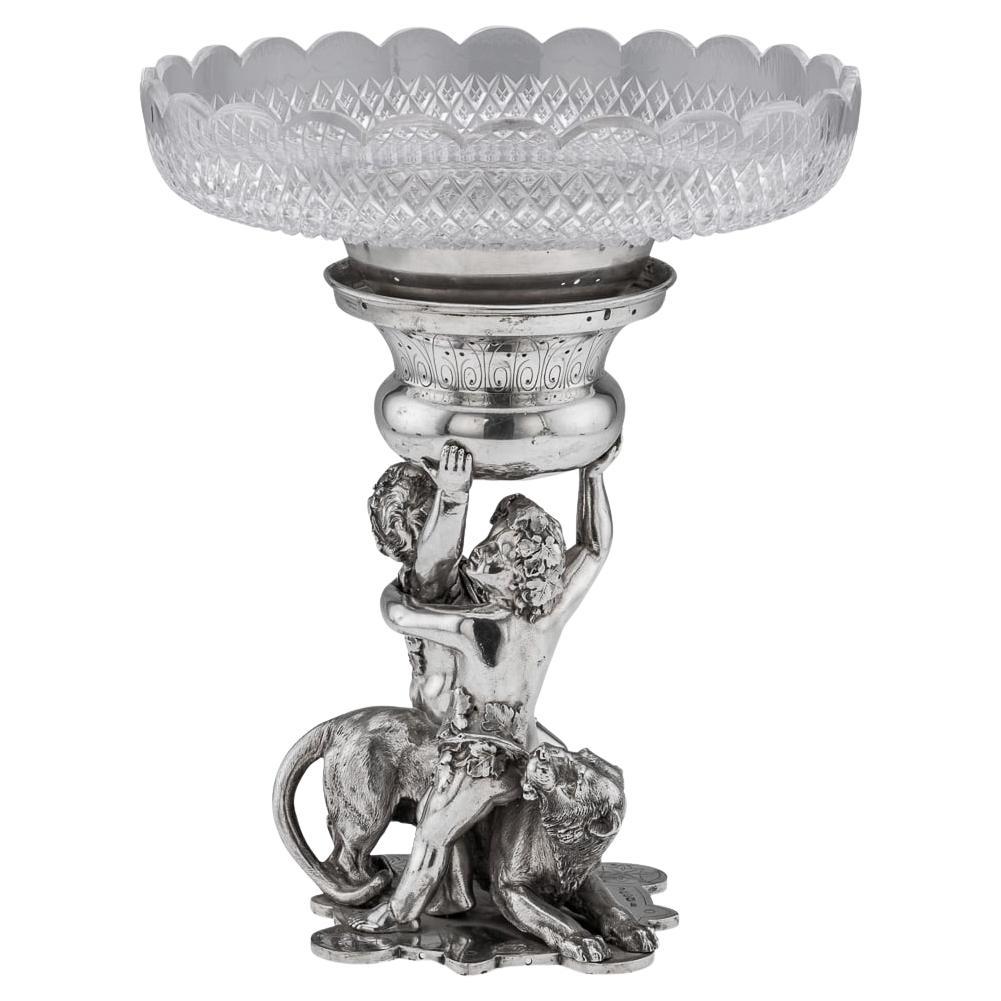 Centro de mesa georgiano del siglo XIX de plata maciza y cristal tallado, Londres c.1811