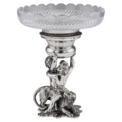 Centro de mesa georgiano del siglo XIX de plata maciza y cristal tallado, Londres c.1811