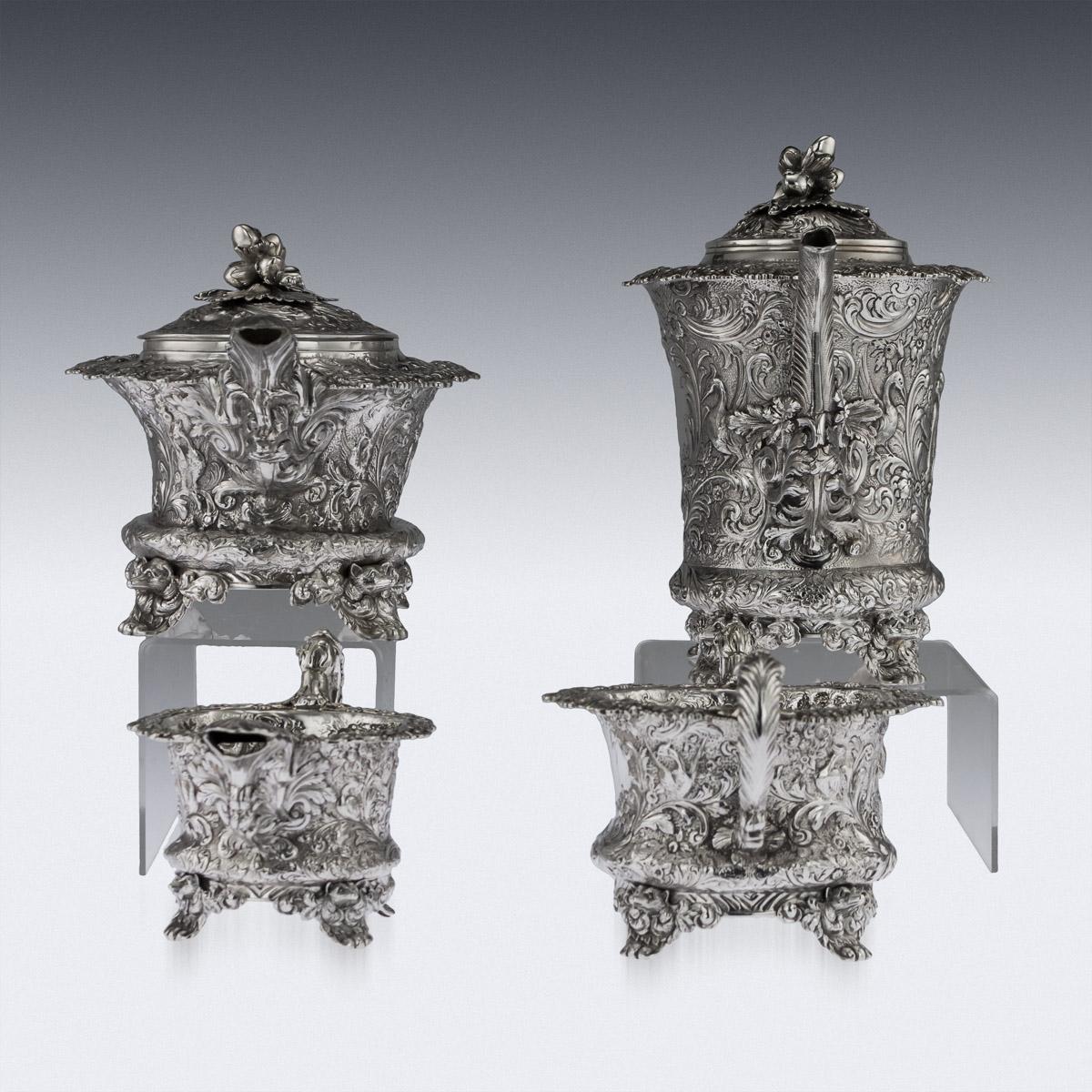 19th Century Georgian Solid Silver Four-Piece Tea and Coffee Set circa 1821-1893 In Excellent Condition In Royal Tunbridge Wells, Kent