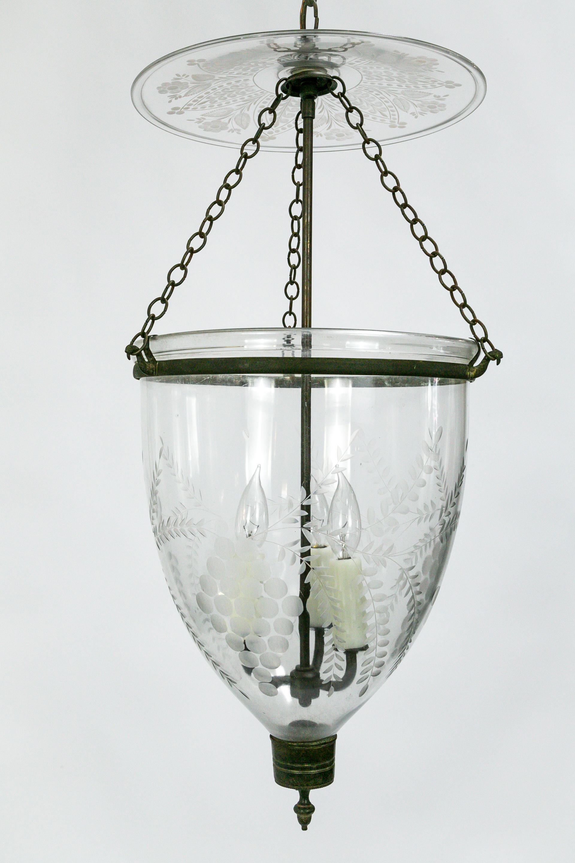 English 19th Century Georgian Style Bell Jar with Etched Grapes