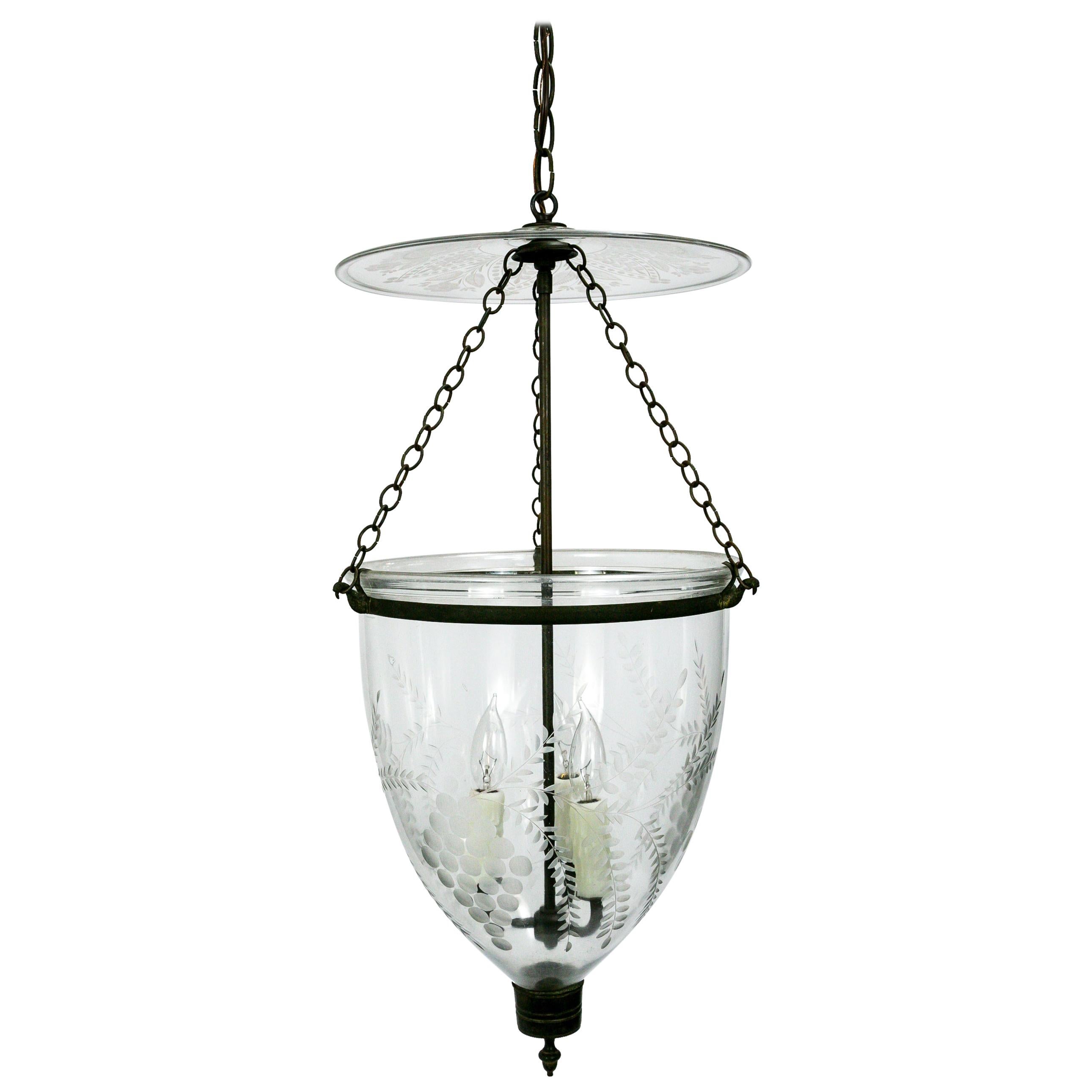 19th Century Georgian Style Bell Jar with Etched Grapes