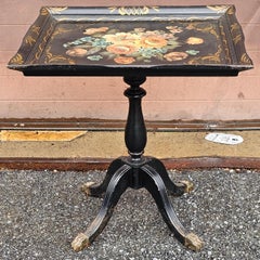 19th-Century Georgian Style Hand-Painted Tilt-Top Tea Tray Table