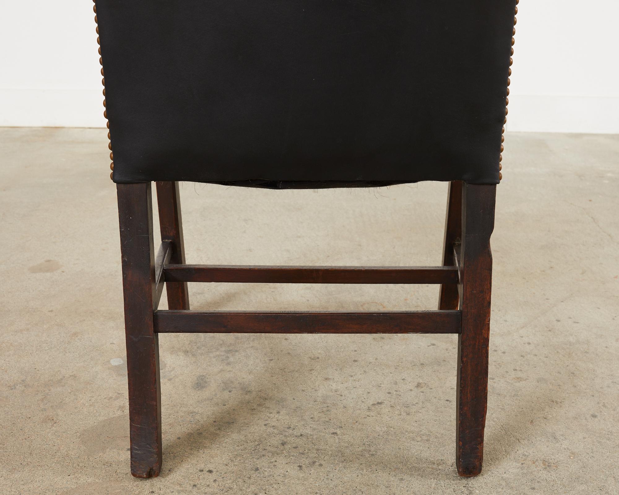 19th Century Georgian Style Mahogany Leather Hall Chair For Sale 10