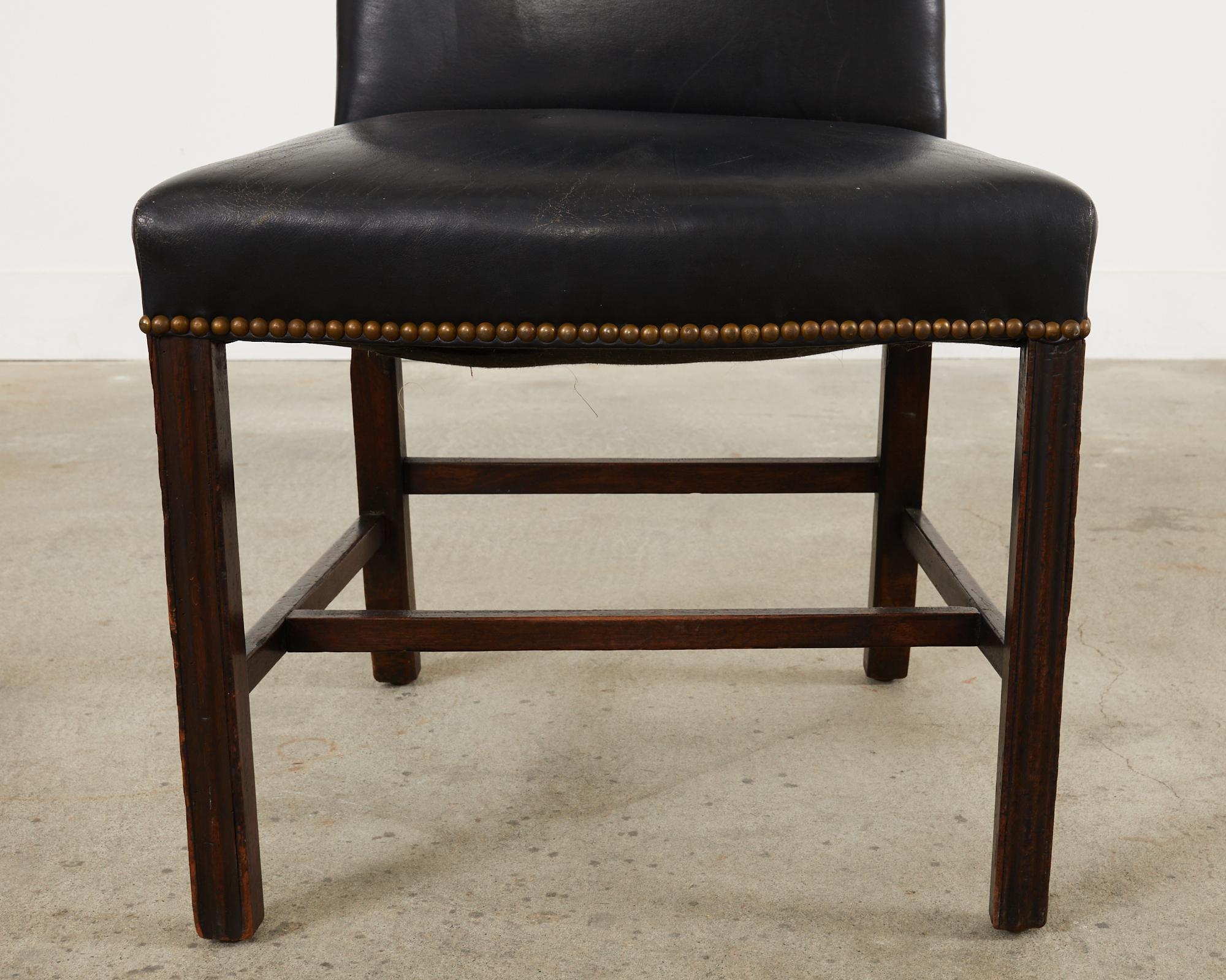 19th Century Georgian Style Mahogany Leather Hall Chair For Sale 2