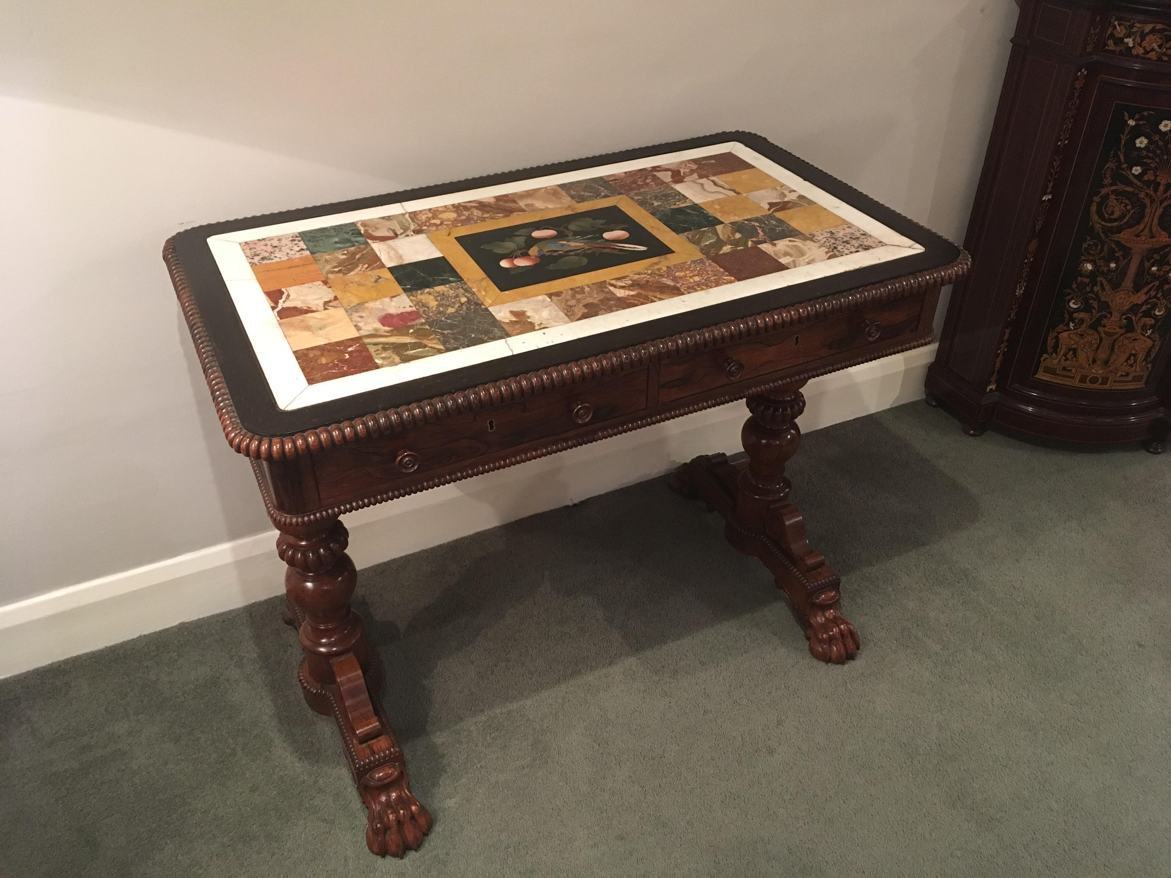 English 19th Century Georgian Table with Italian Pietra Dura and Specimen Marble Top For Sale