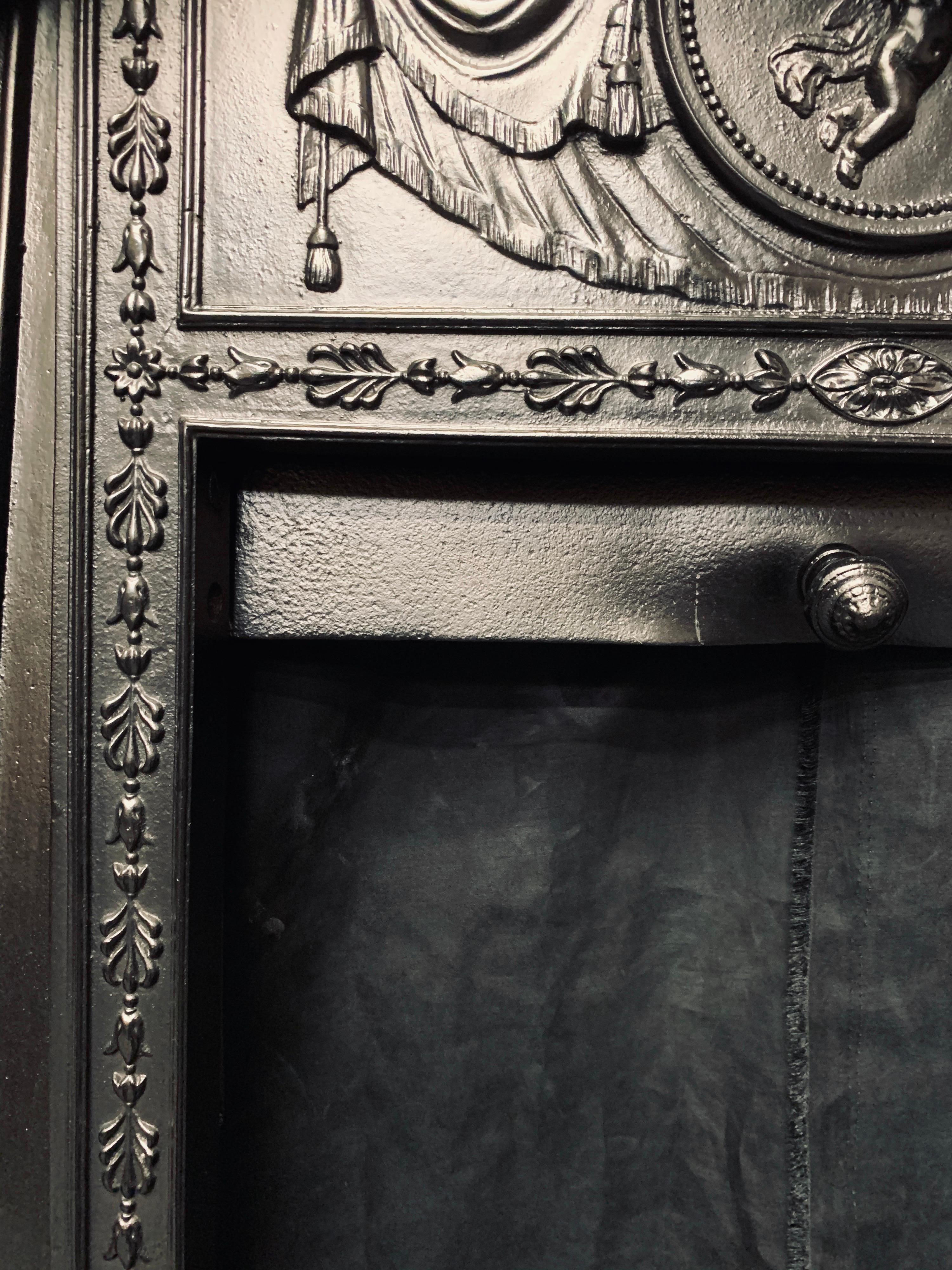 British 19th Century Georgian Triptych Cast Iron Fireplace Insert For Sale