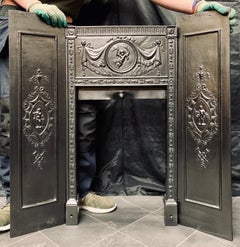 19th Century Georgian Triptych Cast Iron Fireplace Insert