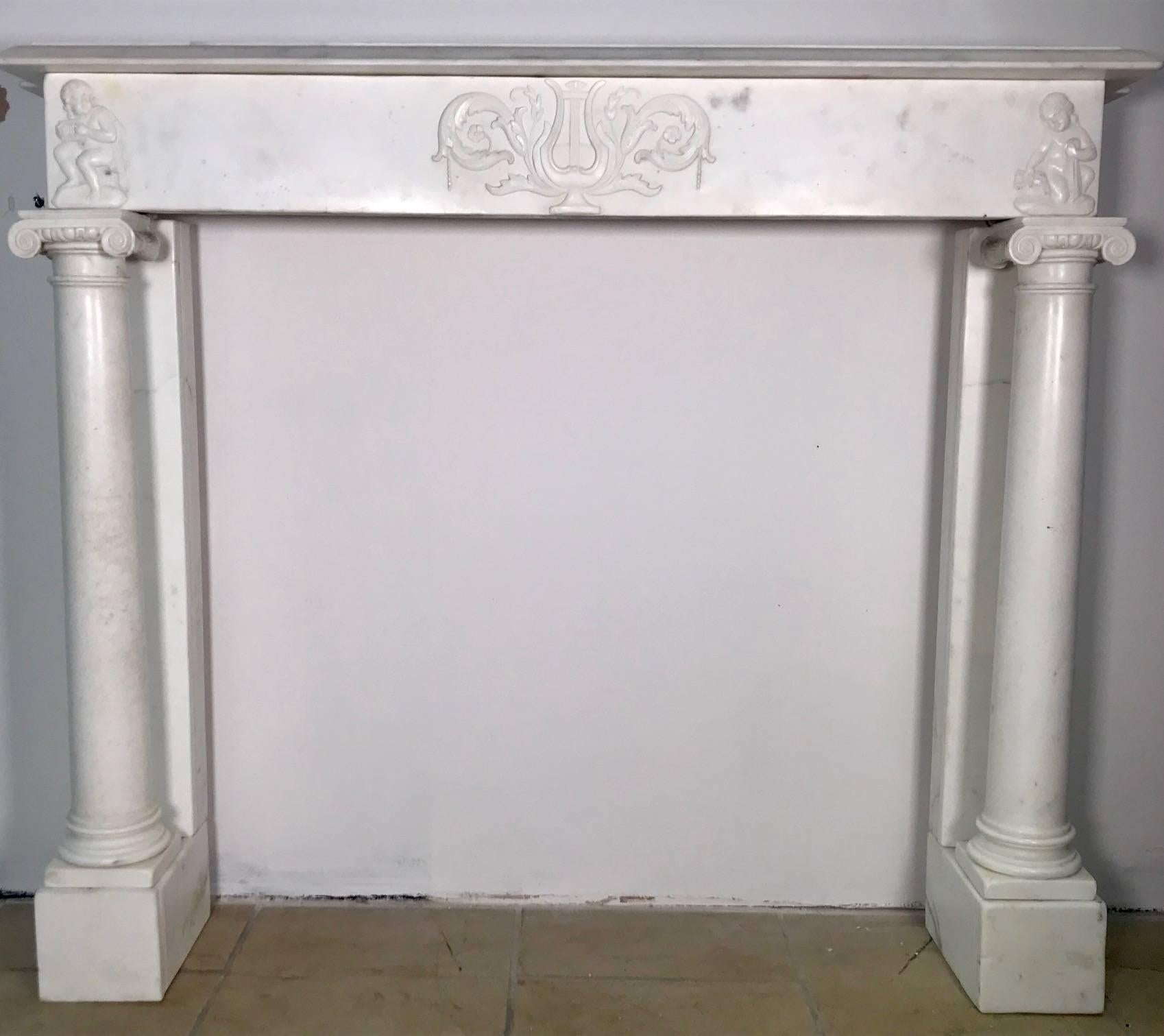 English 19th Century Georgian White Statuary Marble Fireplace Surroundiece