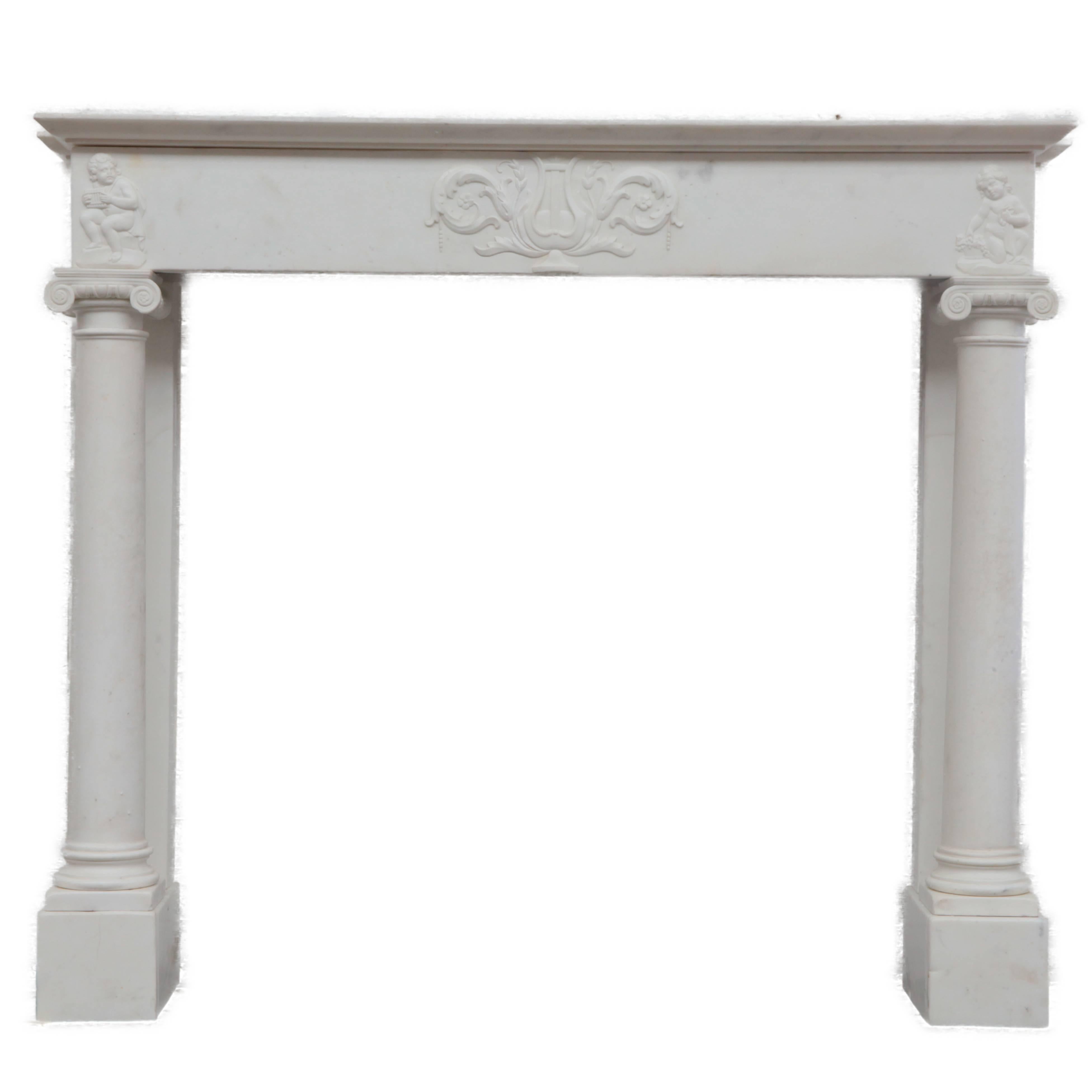 19th Century Georgian White Statuary Marble Fireplace Surroundiece