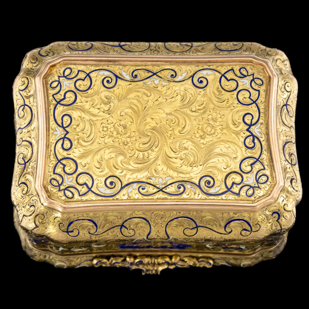 19th Century German 14-Karat Solid Gold and Enamel Snuff Box, Weishaupt & Sohne In Good Condition In Royal Tunbridge Wells, Kent