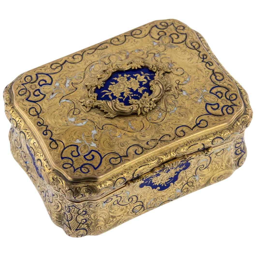 19th Century German 14-Karat Solid Gold and Enamel Snuff Box, Weishaupt & Sohne