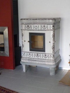 19th Century German Antique Cast Iron Tiled Manganese Stove / Oven, circa 1830