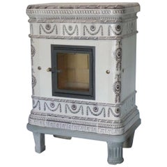 19th Century German Used Cast Iron Tiled Manganese Stove / Oven, circa 1830