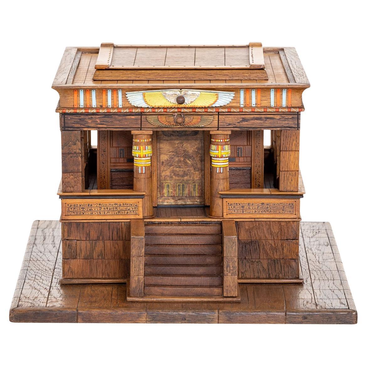 19th Century German Antique Mahogany, Walnut Model of an Egyptian Temple For Sale