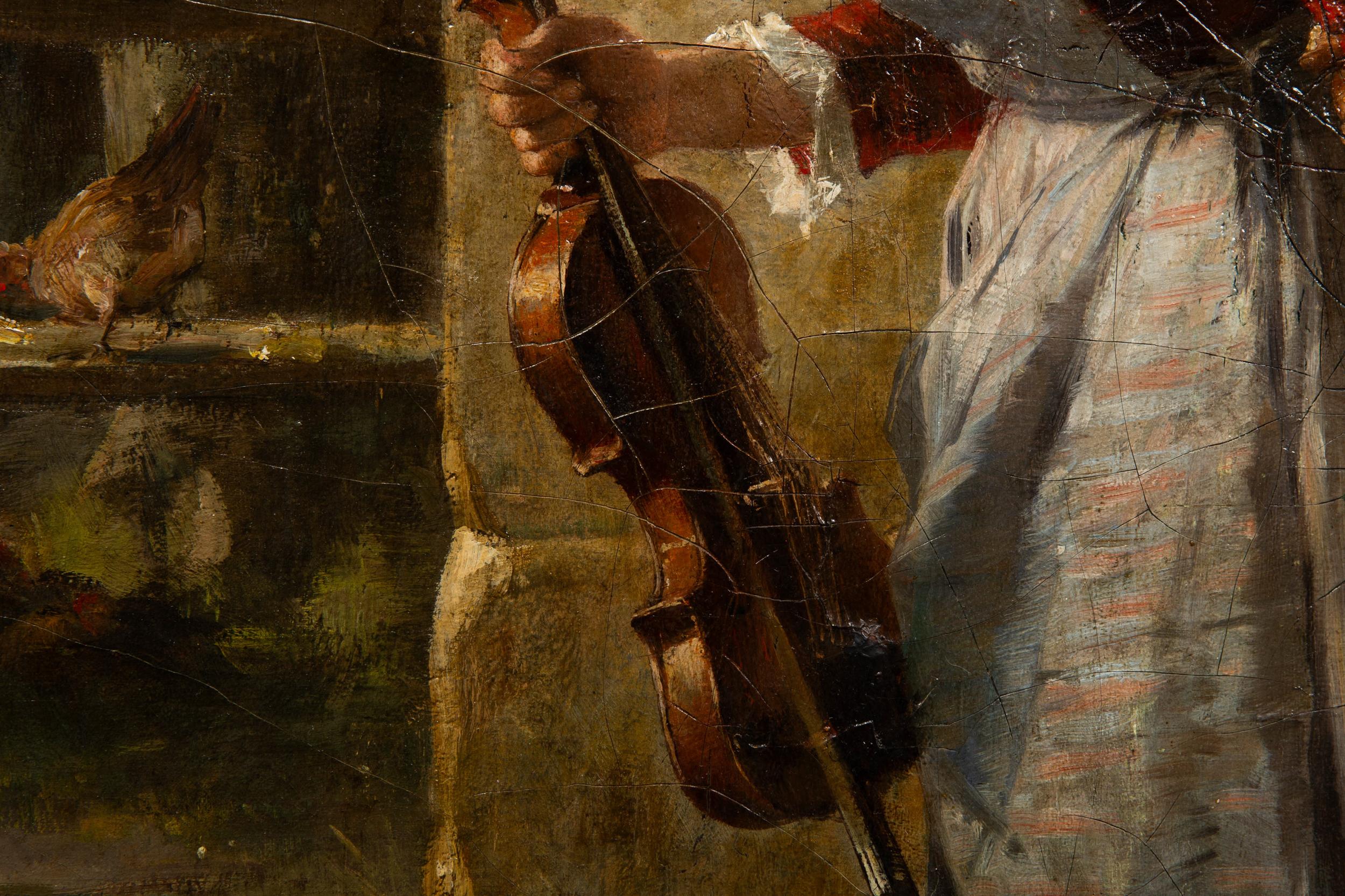 Deutsches antikes Ölrealistisches Gemälde der Schule des 19. Jahrhunderts, „Der Blind Fiddler“ im Angebot 8