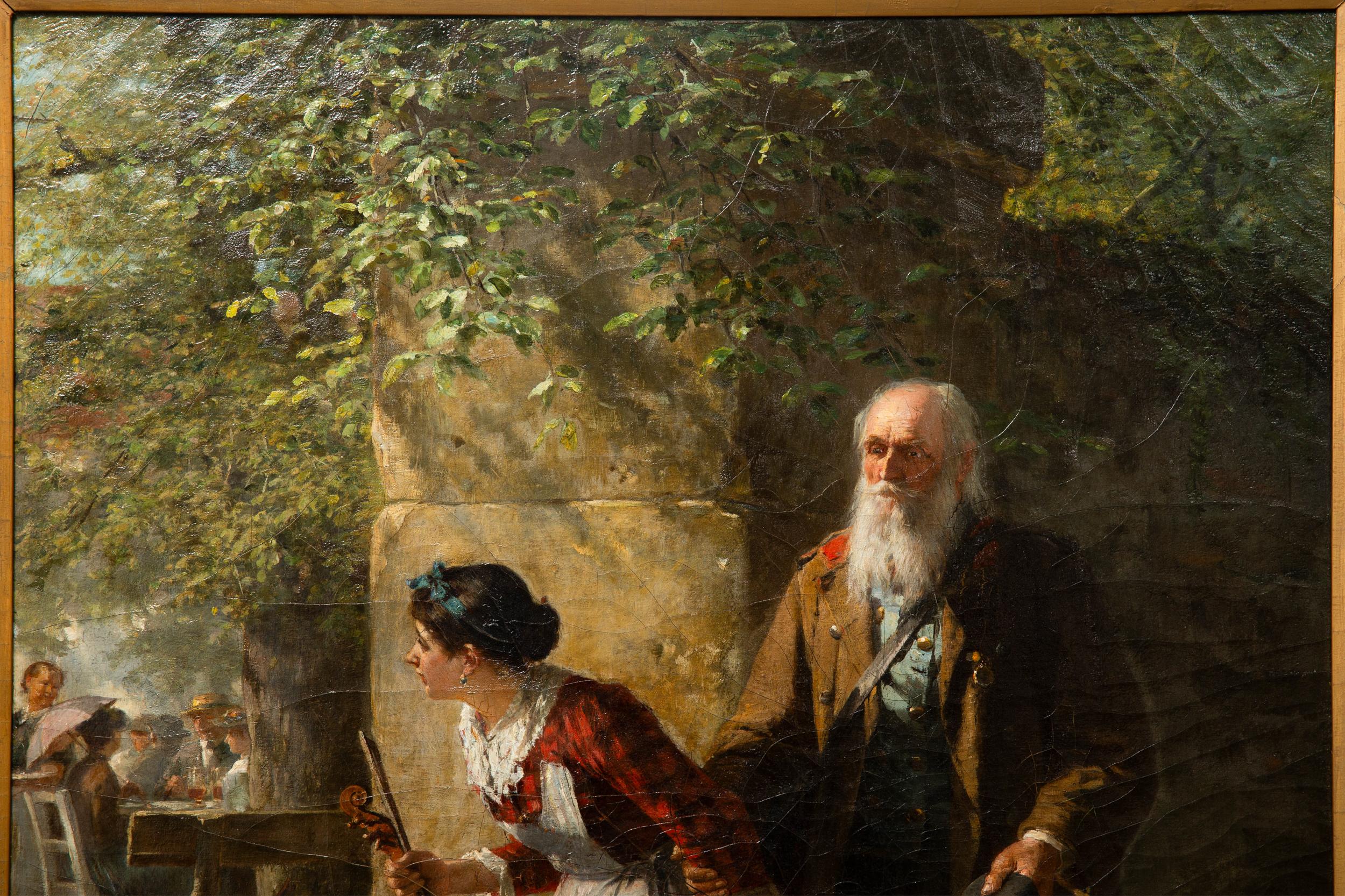 Hand-Painted 19th Century German Antique Oil Realist School Painting “The Blind Fiddler