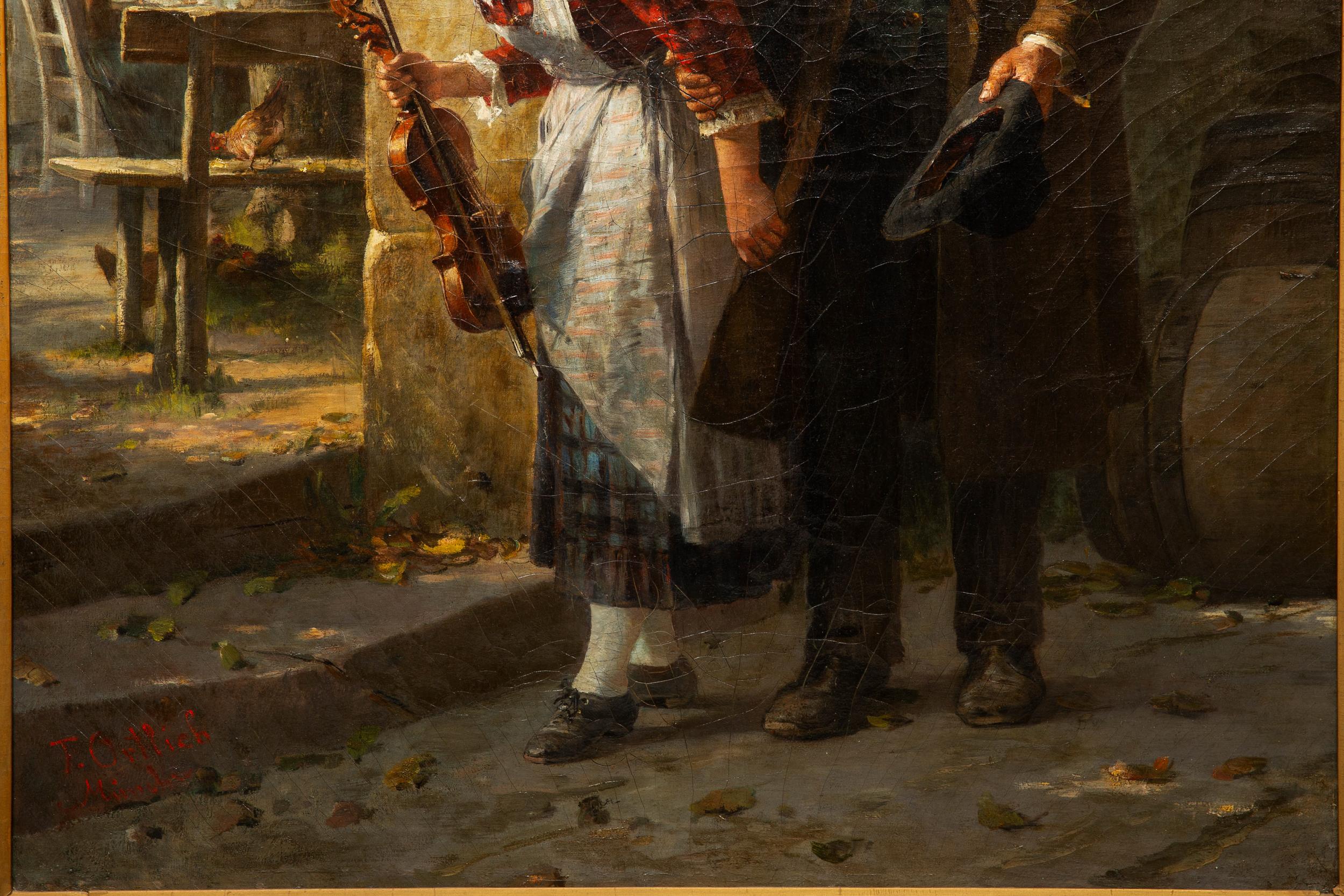 19th Century German Antique Oil Realist School Painting “The Blind Fiddler