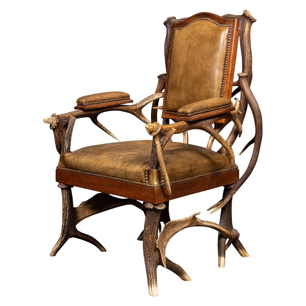 19th Century German Antler Horn Hall Chair, Black Forest, c.1880