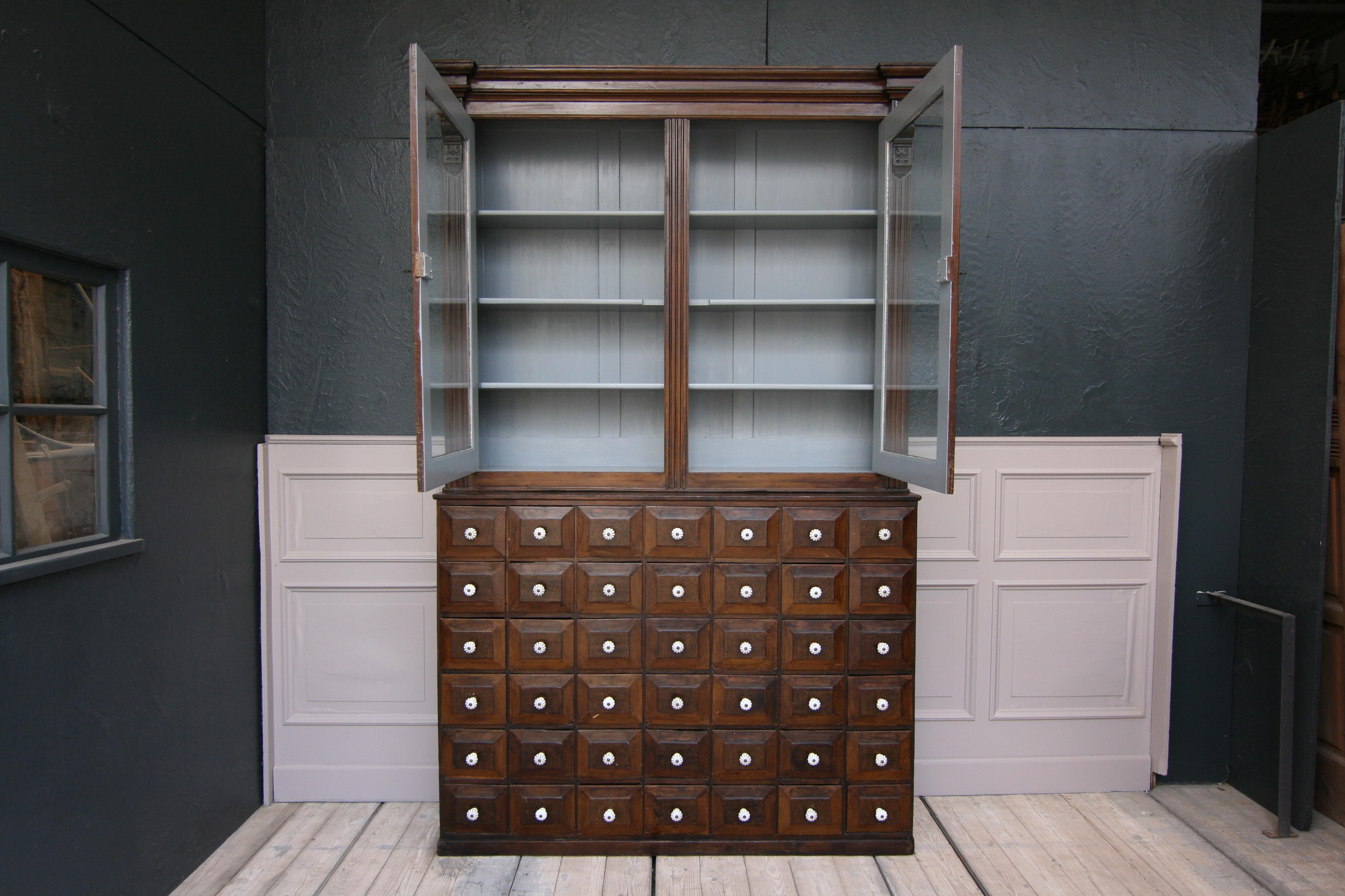 Fir 19th Century German Apothecary Cabinet in Original Paint