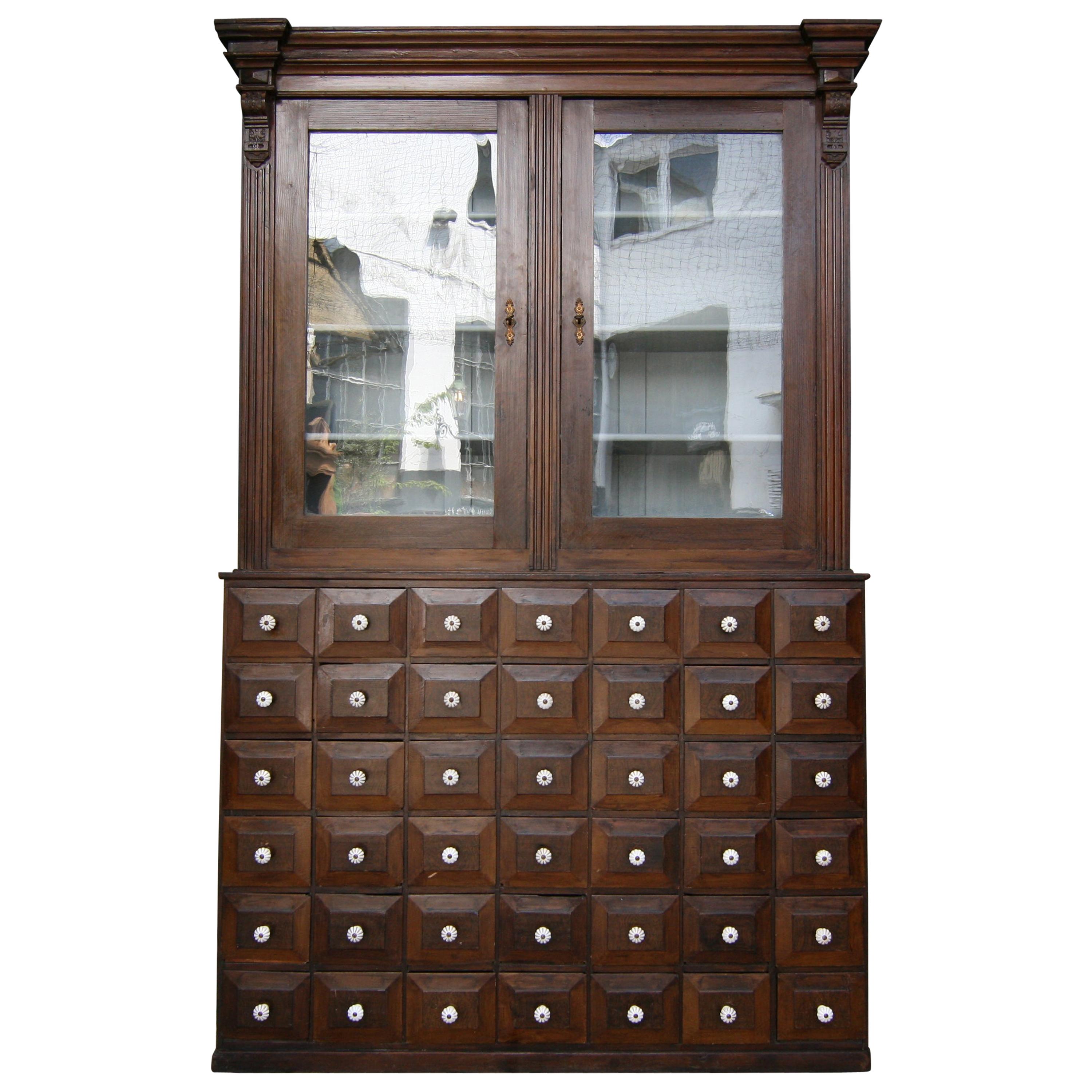 19th Century German Apothecary Cabinet in Original Paint