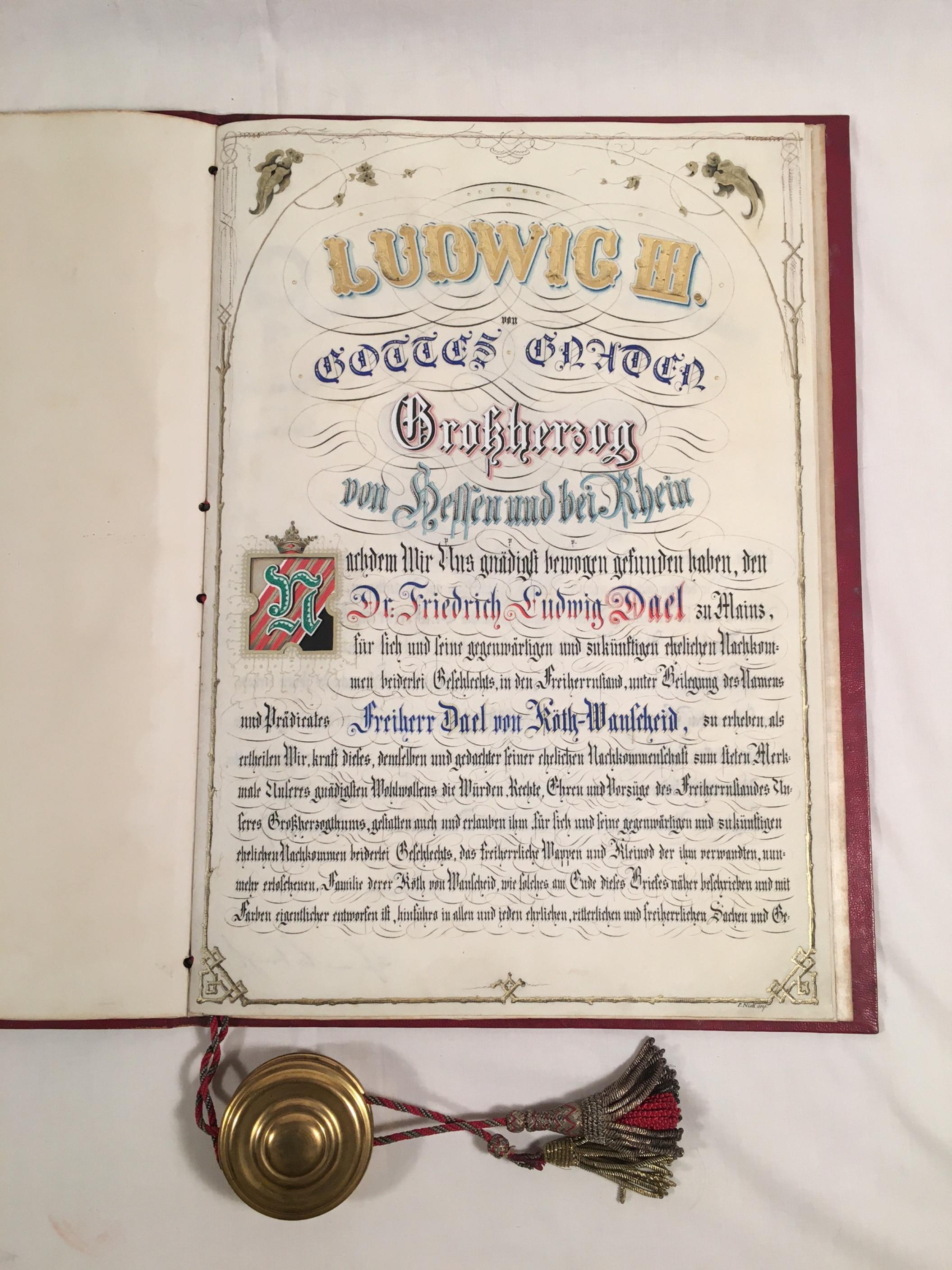 19th Century German Baronship Document, Archduke Ludwig III of Hessen For Sale 1