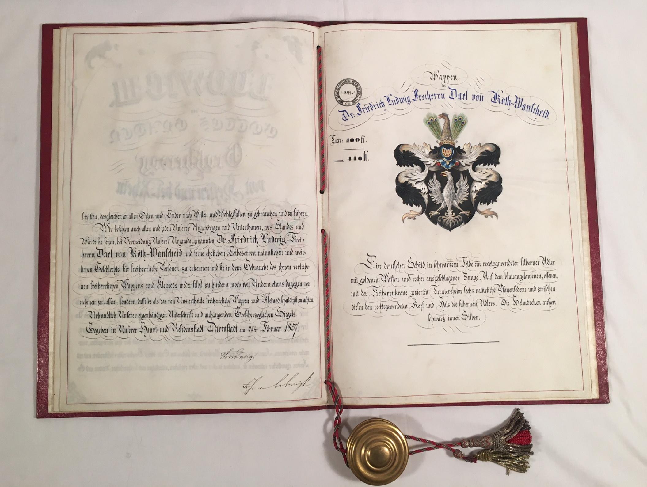 19th Century German Baronship Document, Archduke Ludwig III of Hessen For Sale 3