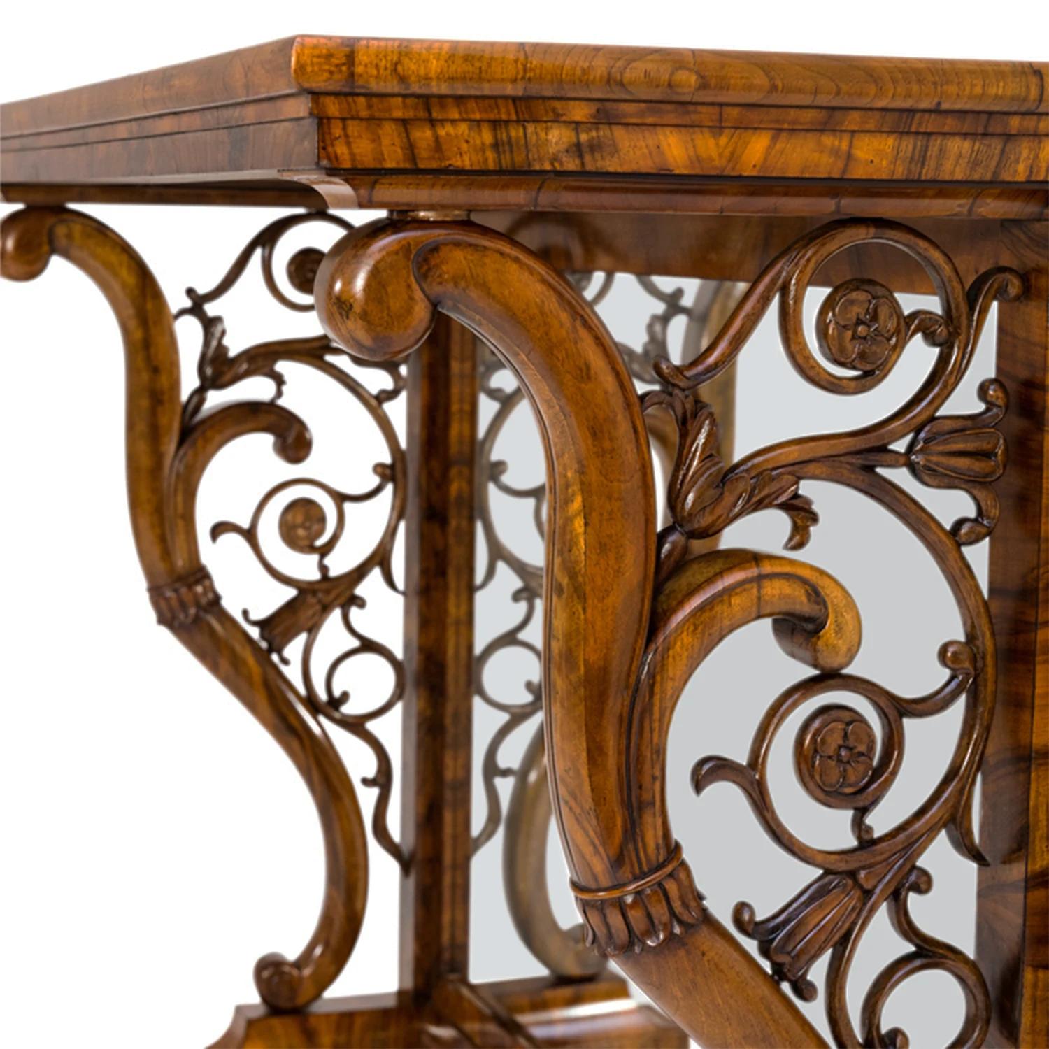 Hand-Carved 19th Century German Biedermeier Antique Polished Walnut Console Table For Sale