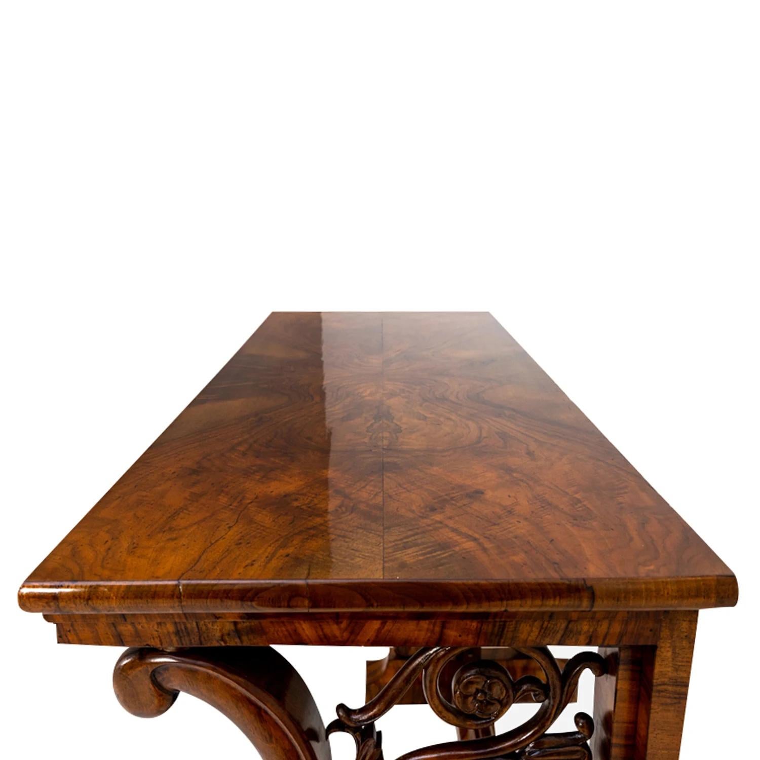 19th Century German Biedermeier Antique Polished Walnut Console Table In Good Condition For Sale In West Palm Beach, FL