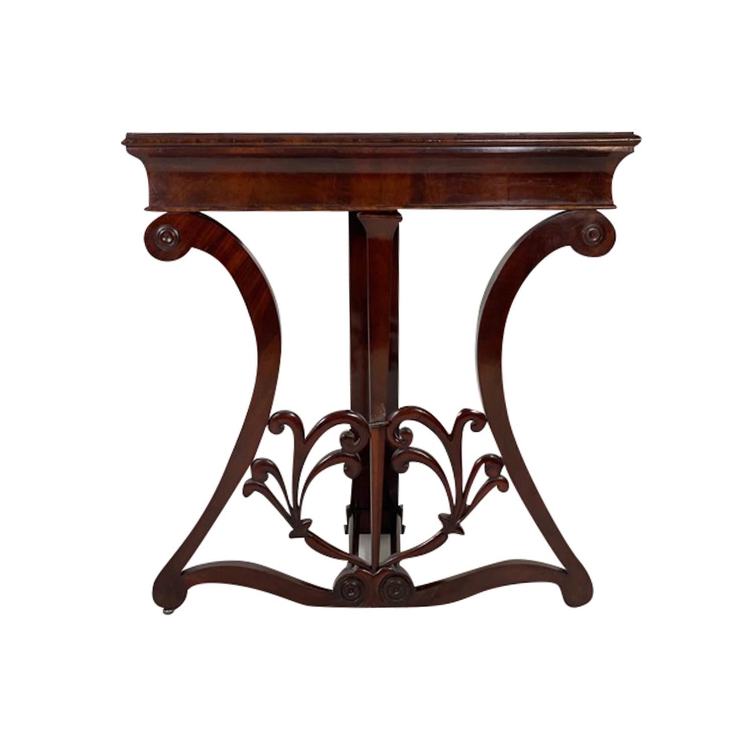 Hand-Carved 19th Century German Biedermeier Antique Walnut Freestanding Console Table For Sale