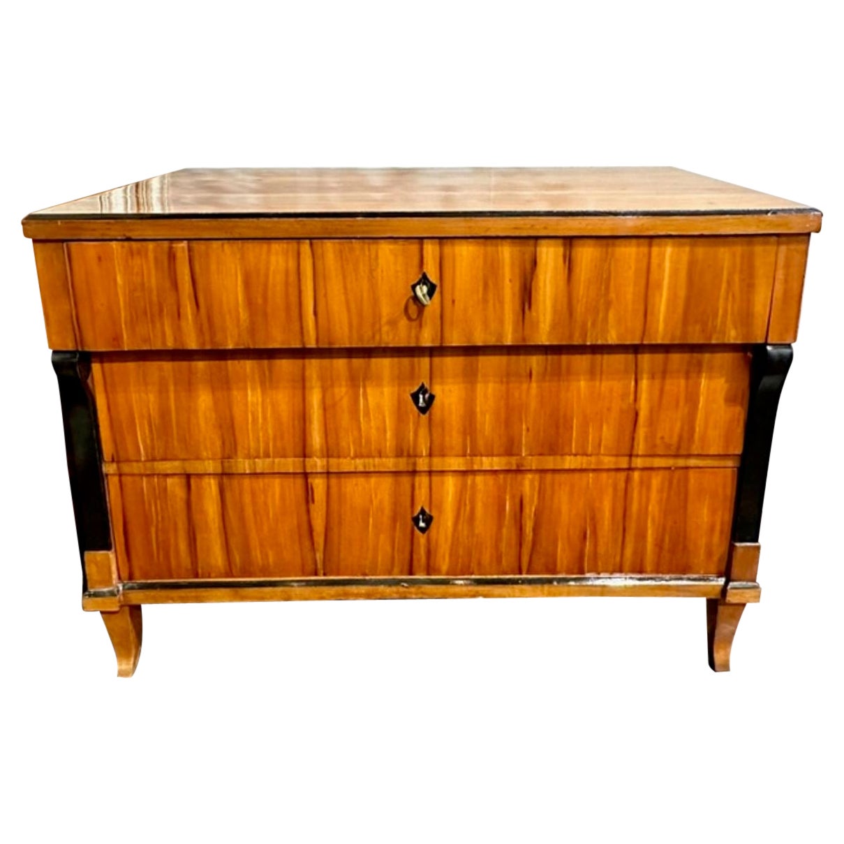 Cómoda alemana Biedermeier del siglo XIX de madera de cerezo y ebonizada