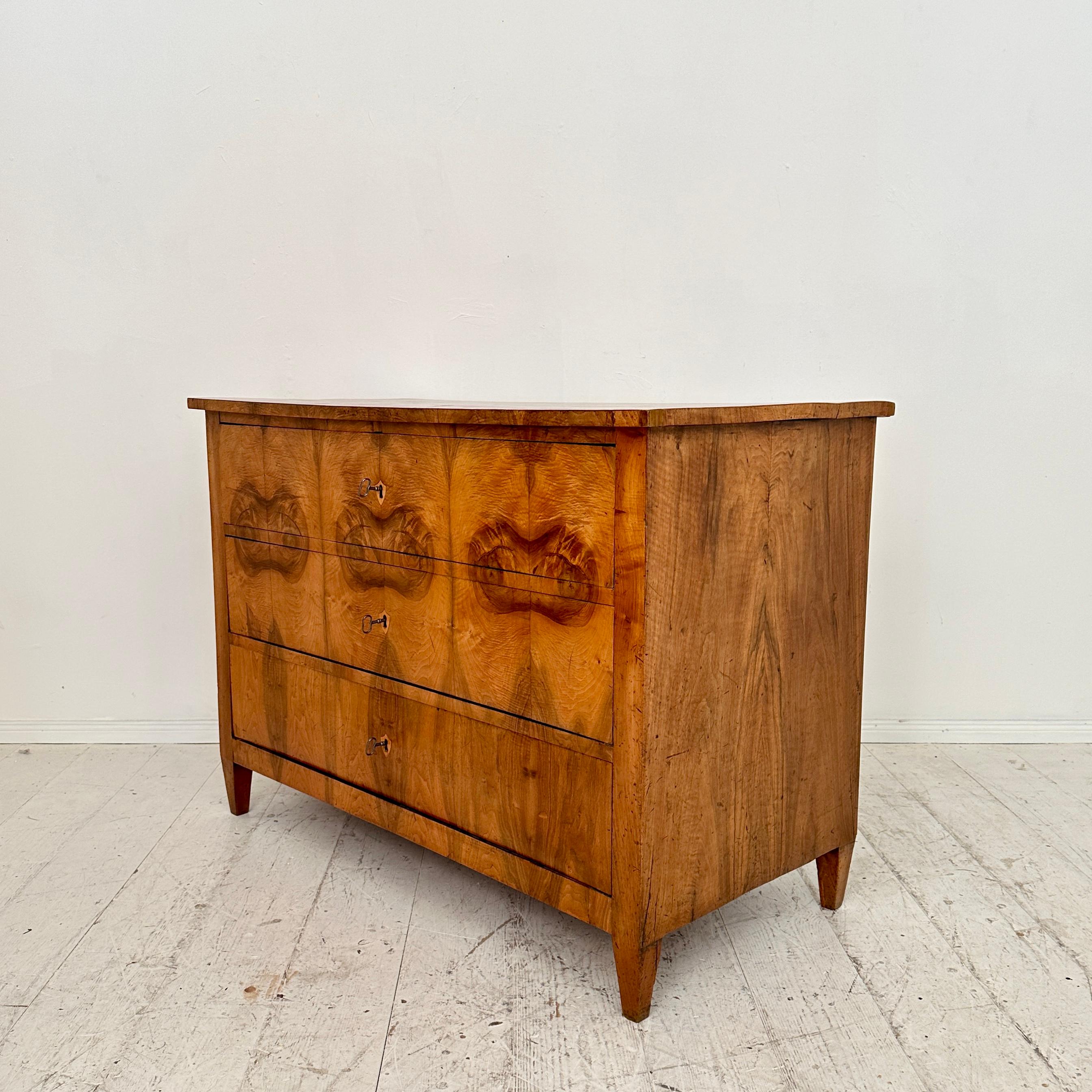 19th Century German Biedermeier Chest of Drawers in Walnut with 3 Drawers, 1820 In Good Condition For Sale In Berlin, DE
