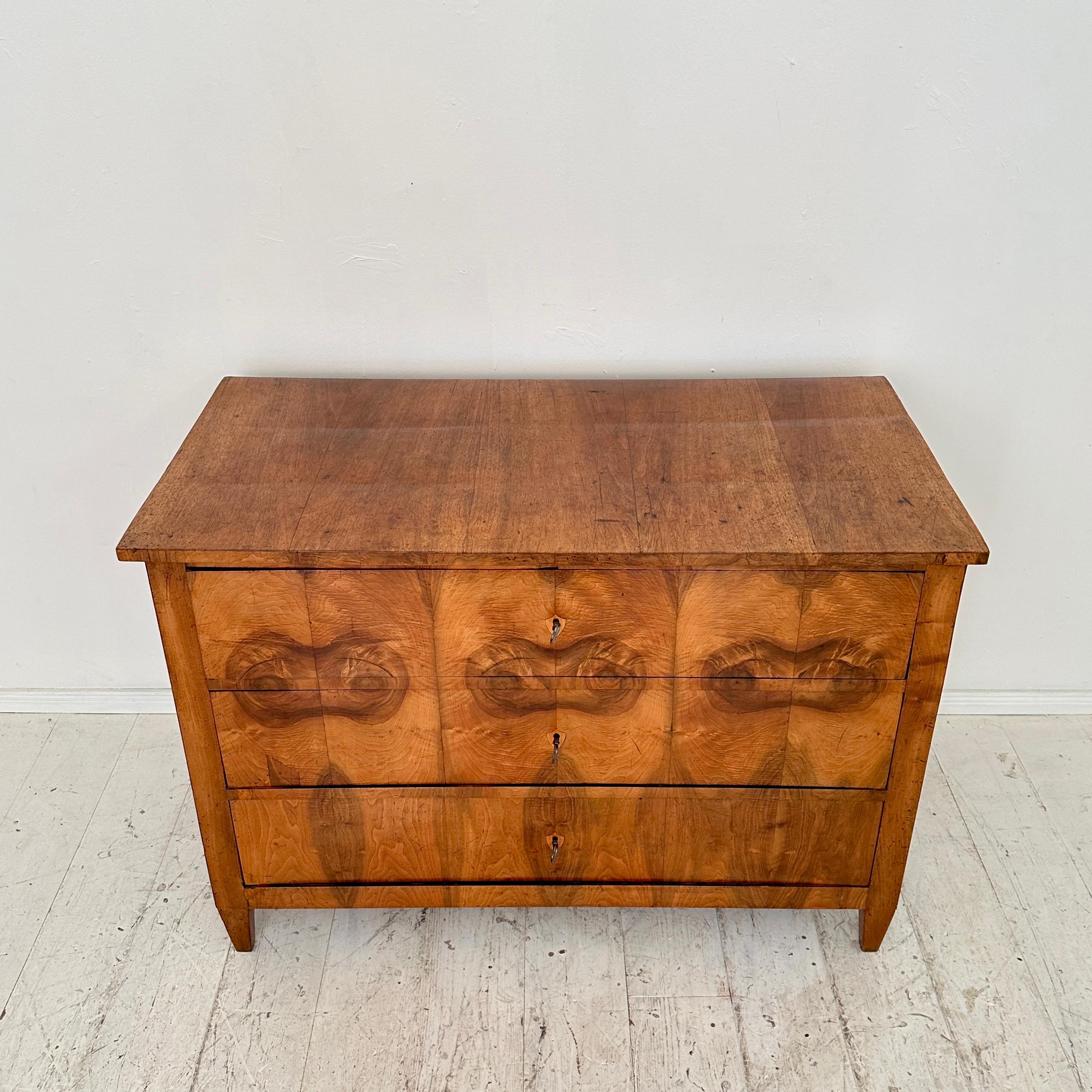 19th Century German Biedermeier Chest of Drawers in Walnut with 3 Drawers, 1820 For Sale 1